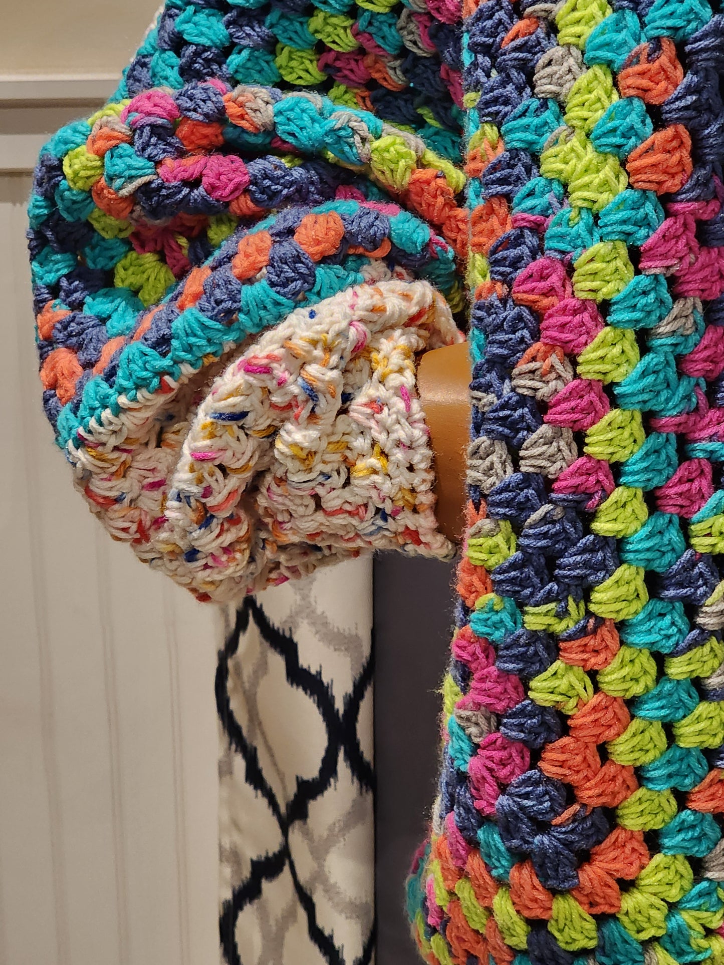 Handmade Oversized Crochet Multi Colored Cardigan Med-XXL Button Front Green, Blue,Pink, Orange, White, Festive