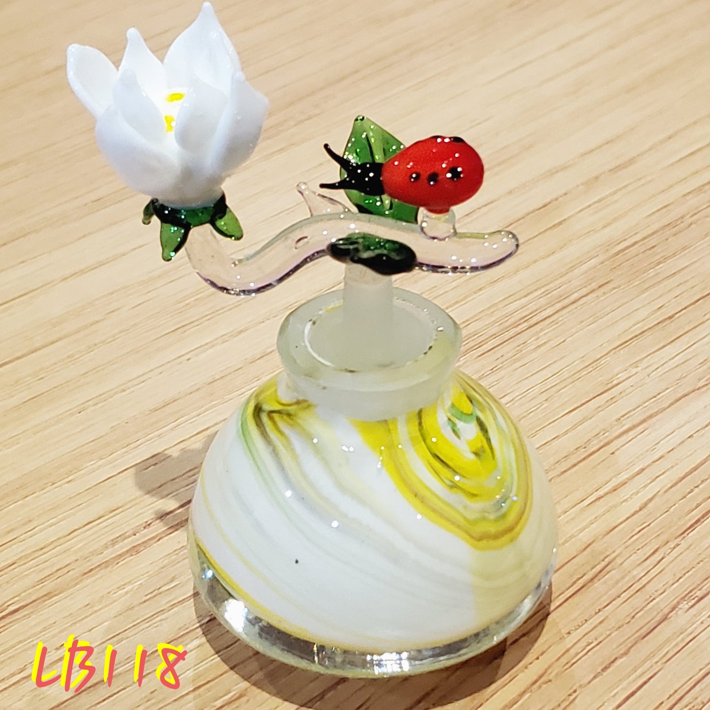 Bottle #118 Handmade Vintage Style Glass Lady Bug Essential Oil & perfume Jar