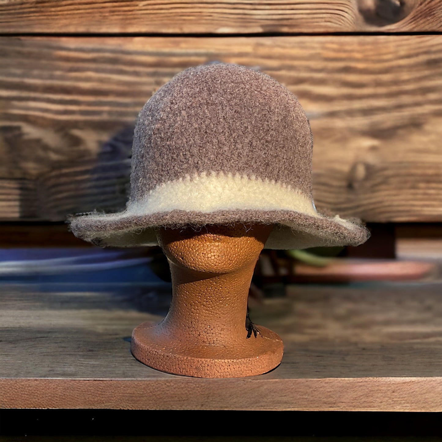 100% Wool Felted Crochet Hat Aran, Heath Heather Grey Color