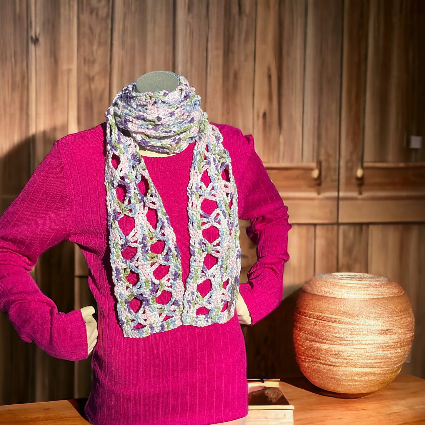 Crochet Spring Scarf 100% Cotton Multicolored Handmade