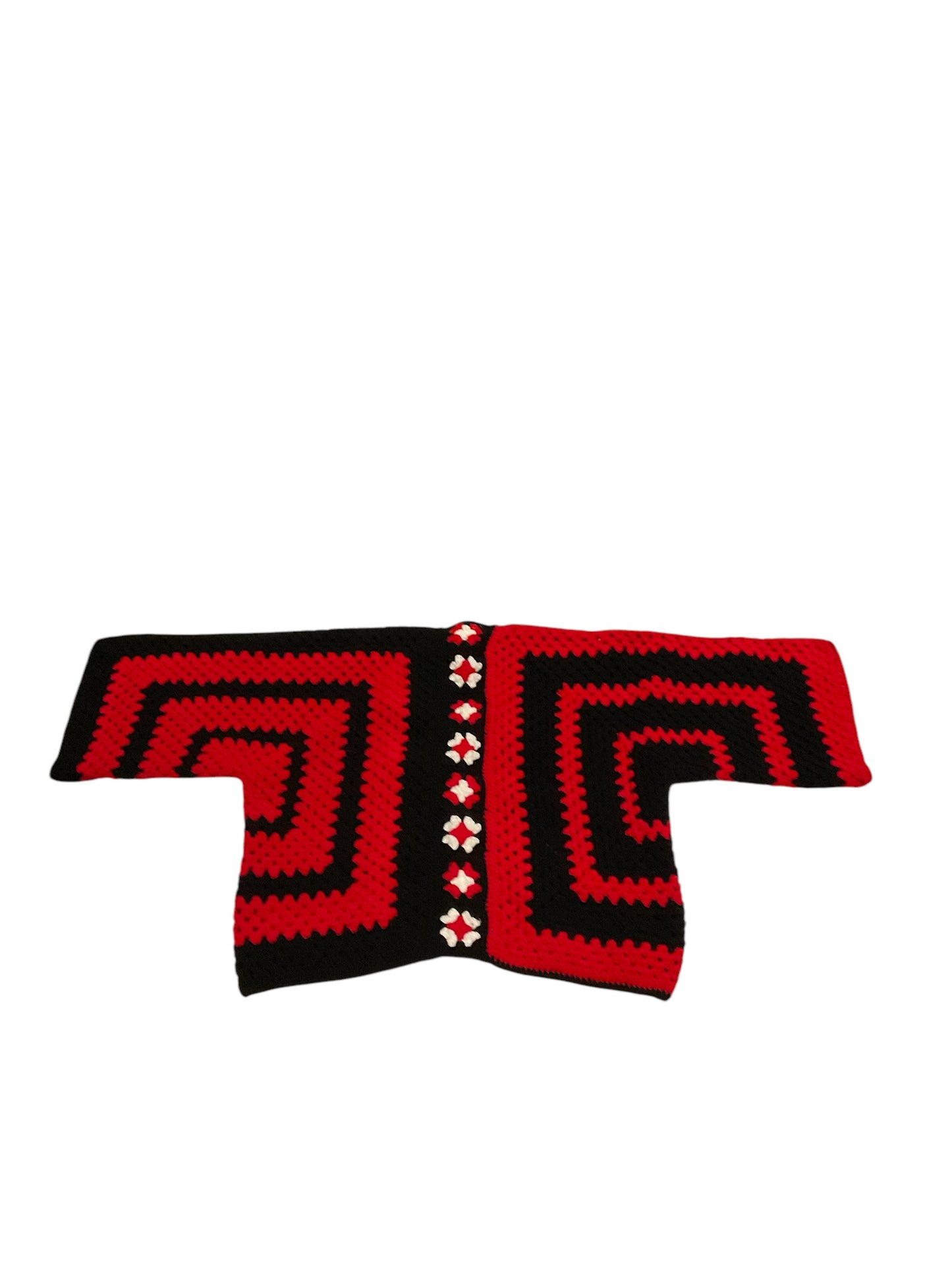Oversized Sm/XL Red & Black Striped Hexi Cardigan Sweater with granny Square back