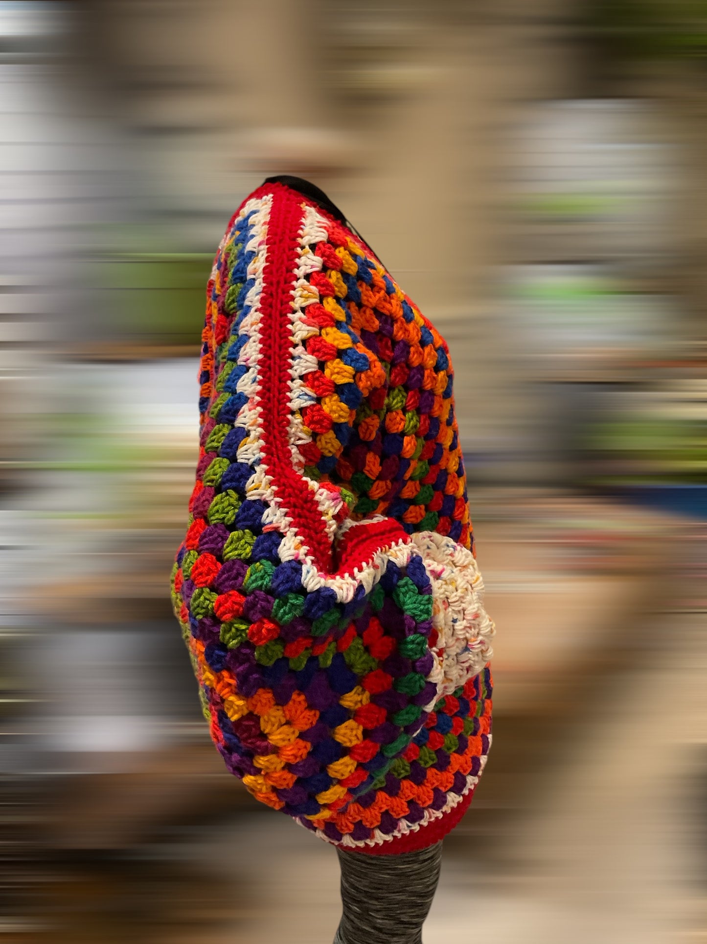 Handmade Oversized Pullover Granny Square Hexi Cardigan Multi-Colored, Long Sleeve, Sweater
