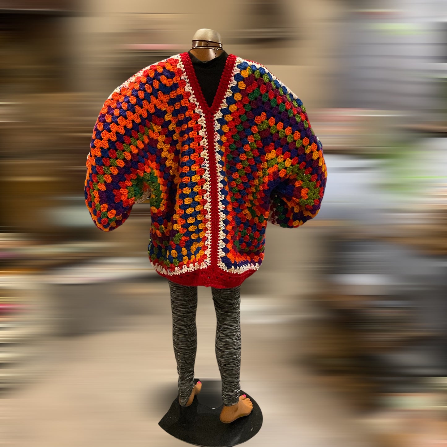 Handmade Oversized Pullover Granny Square Hexi Cardigan Multi-Colored, Long Sleeve, Sweater