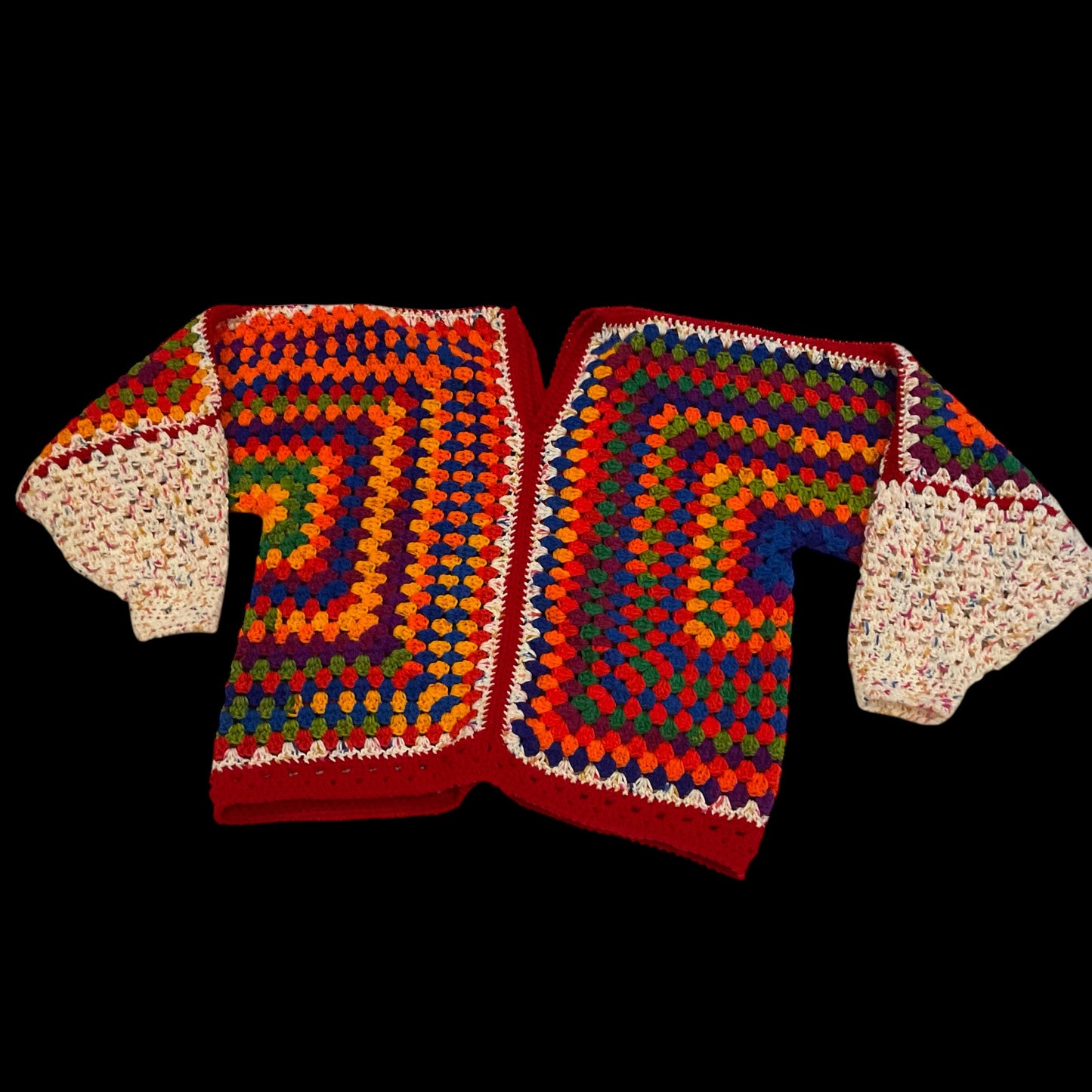 Handmade Oversized Pullover Granny Square Hexi Cardigan Multi-Colored, Long Sleeve, Sweater