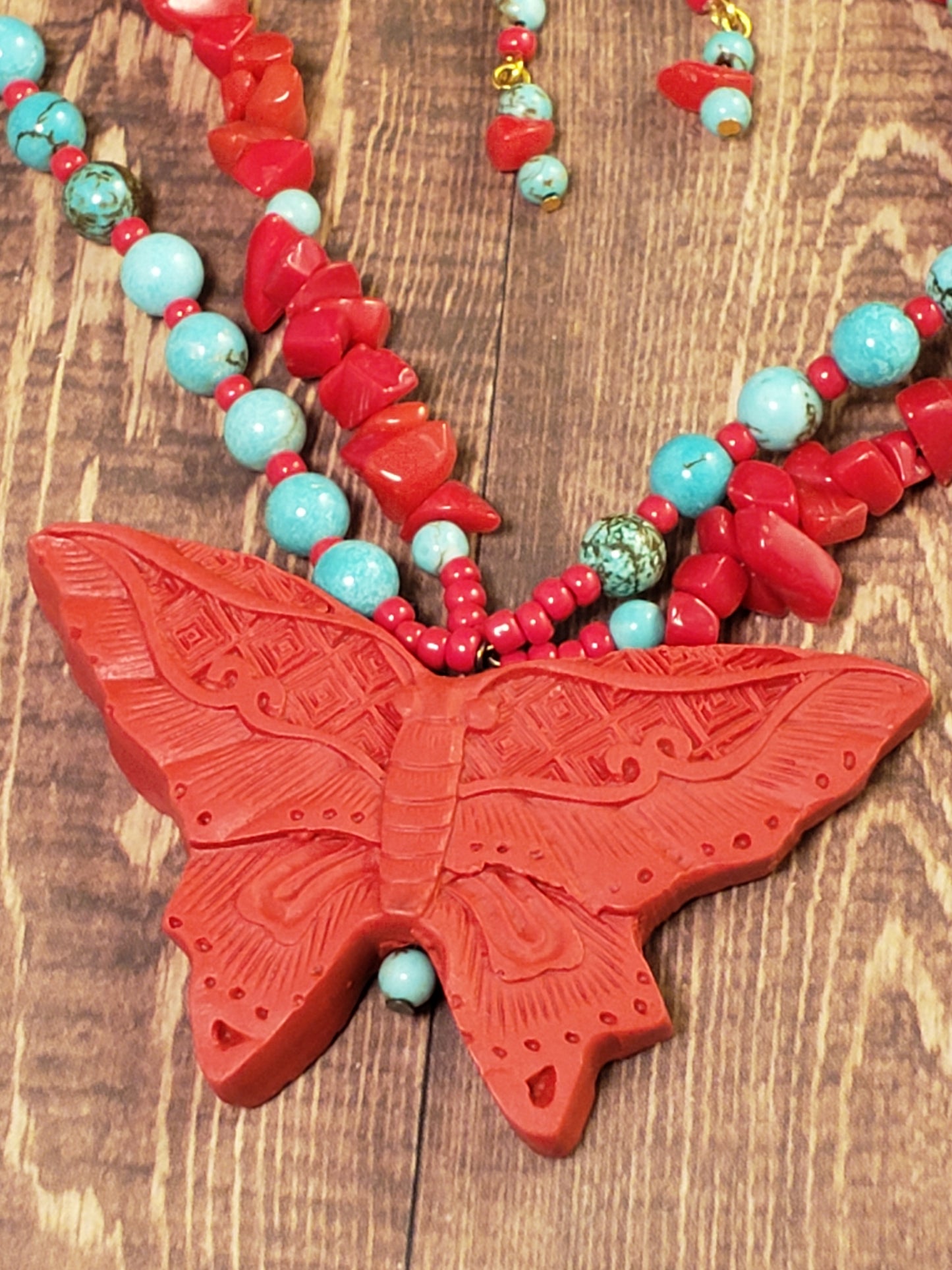 Cinnabar Butterfly OOAK Necklace & Earring Set