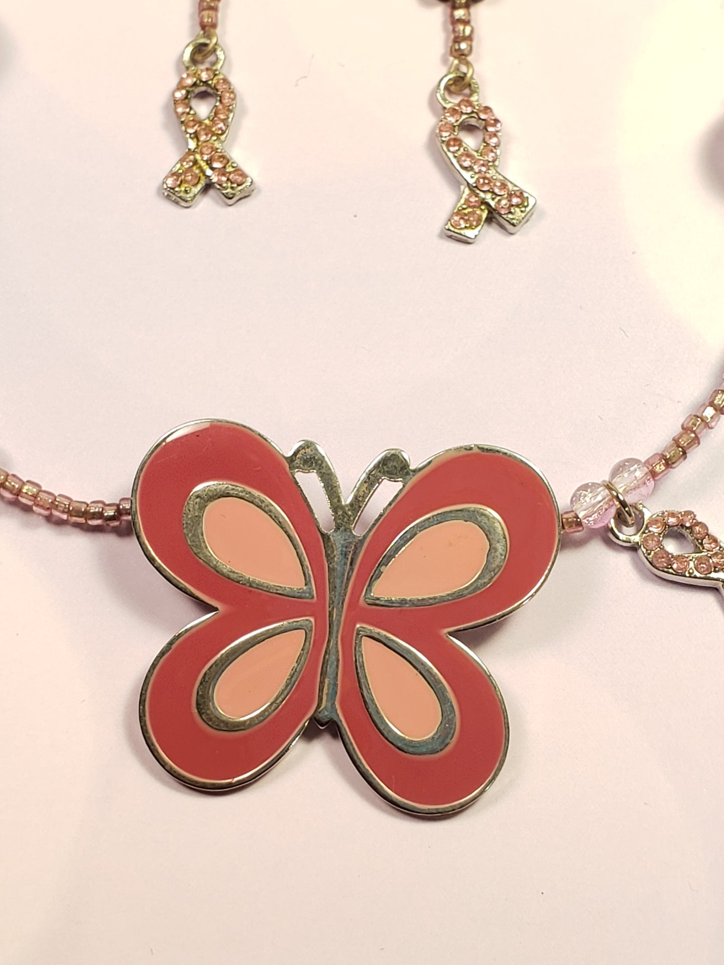 Breast Cancer Awareness Butterfly Necklace, Bracelet & Earring Set #5