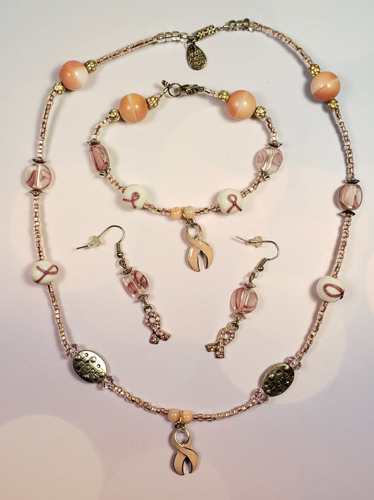 Cancer Awareness Set #3 Necklace, Earrings & Bracelet