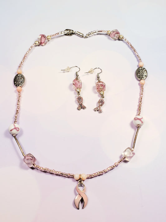 Cancer Awareness Set #8 Necklace & Earrings