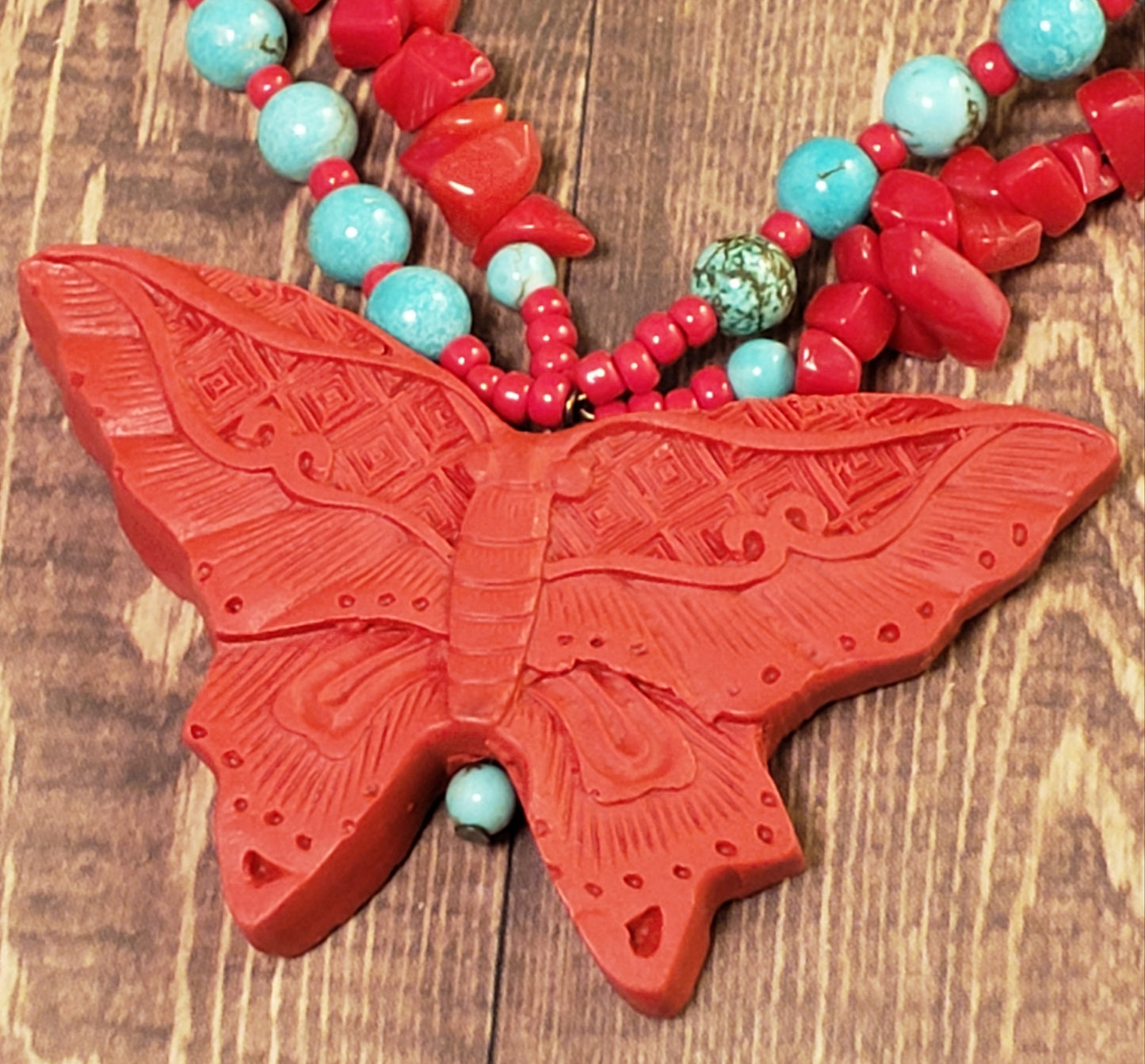 Cinnabar Butterfly OOAK Necklace & Earring Set