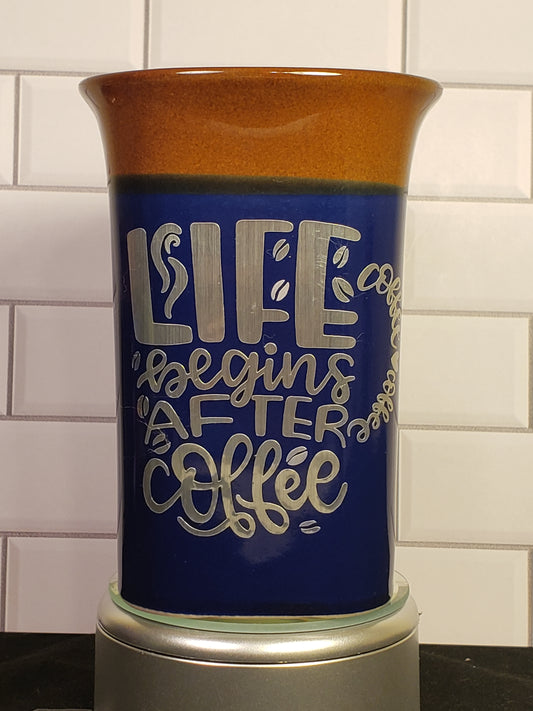 Life Begins After coffee Blue and Brown Mug