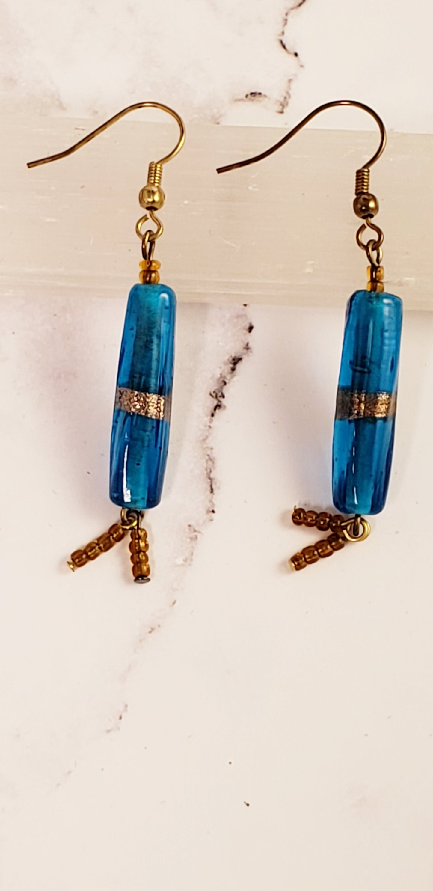 Fire Cracker Earrings Blue and Gold