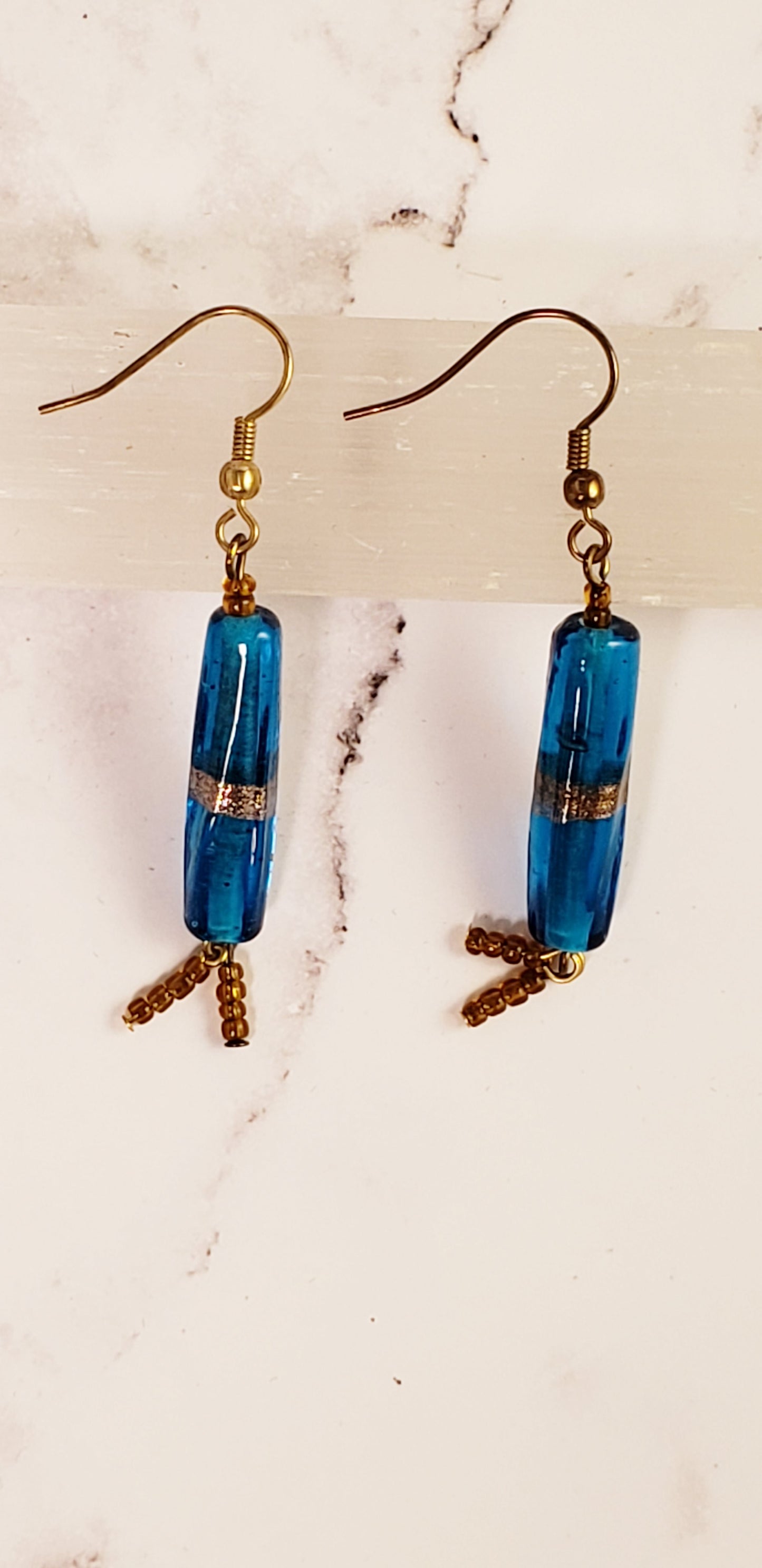 Fire Cracker Earrings Blue and Gold