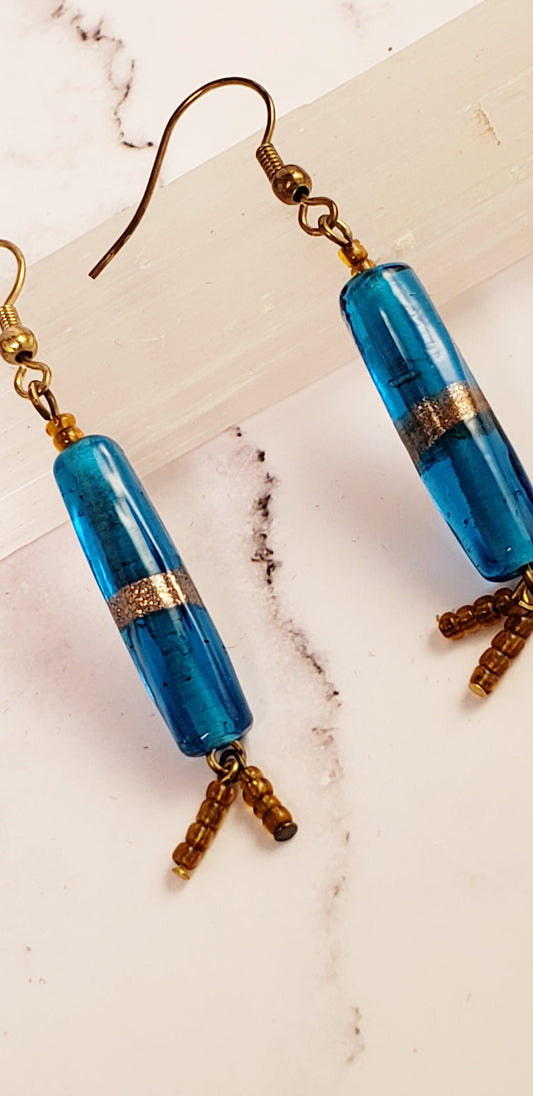 Fire Cracker Earrings Blue and Gold