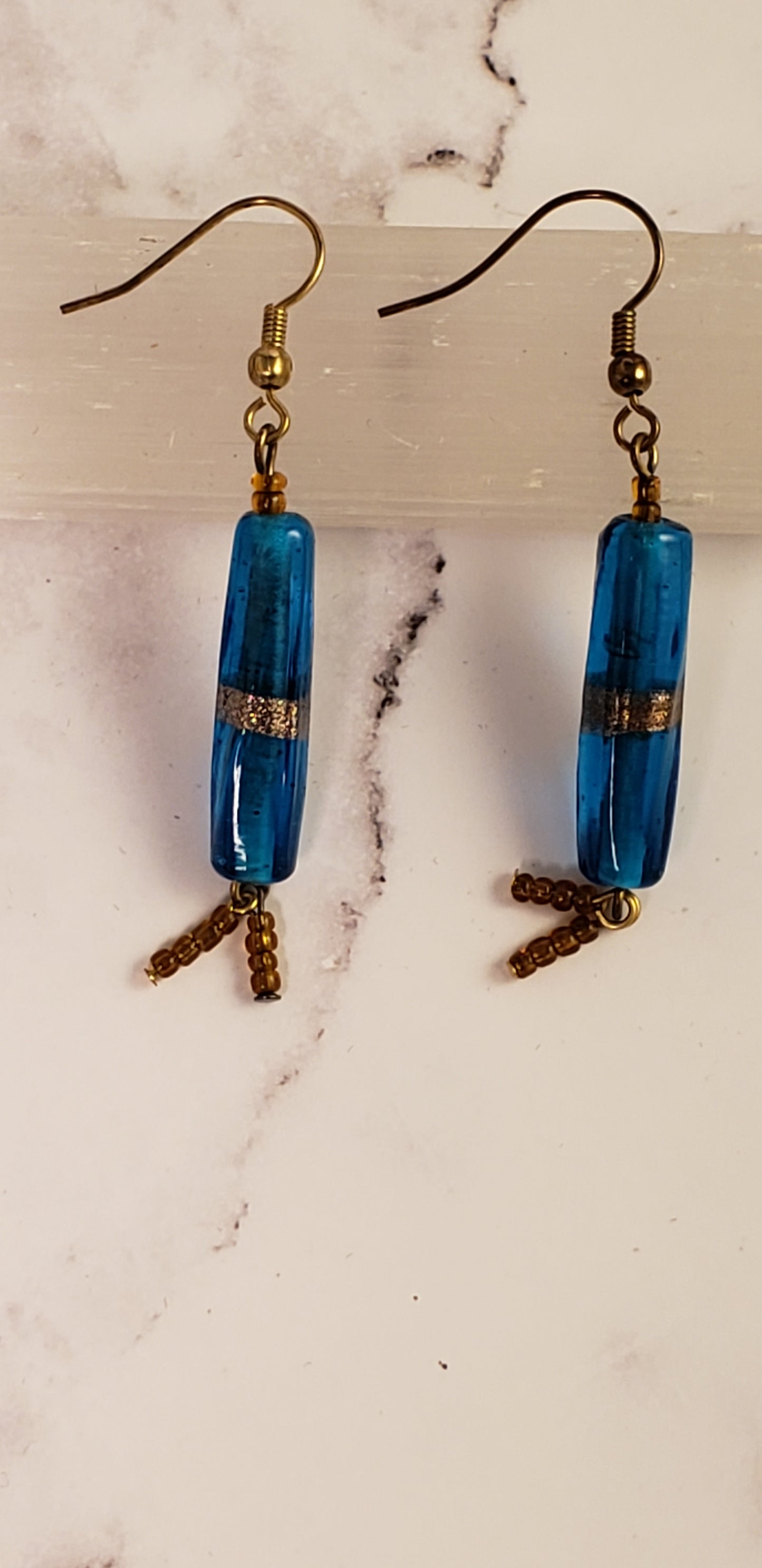 Fire Cracker Earrings Blue and Gold