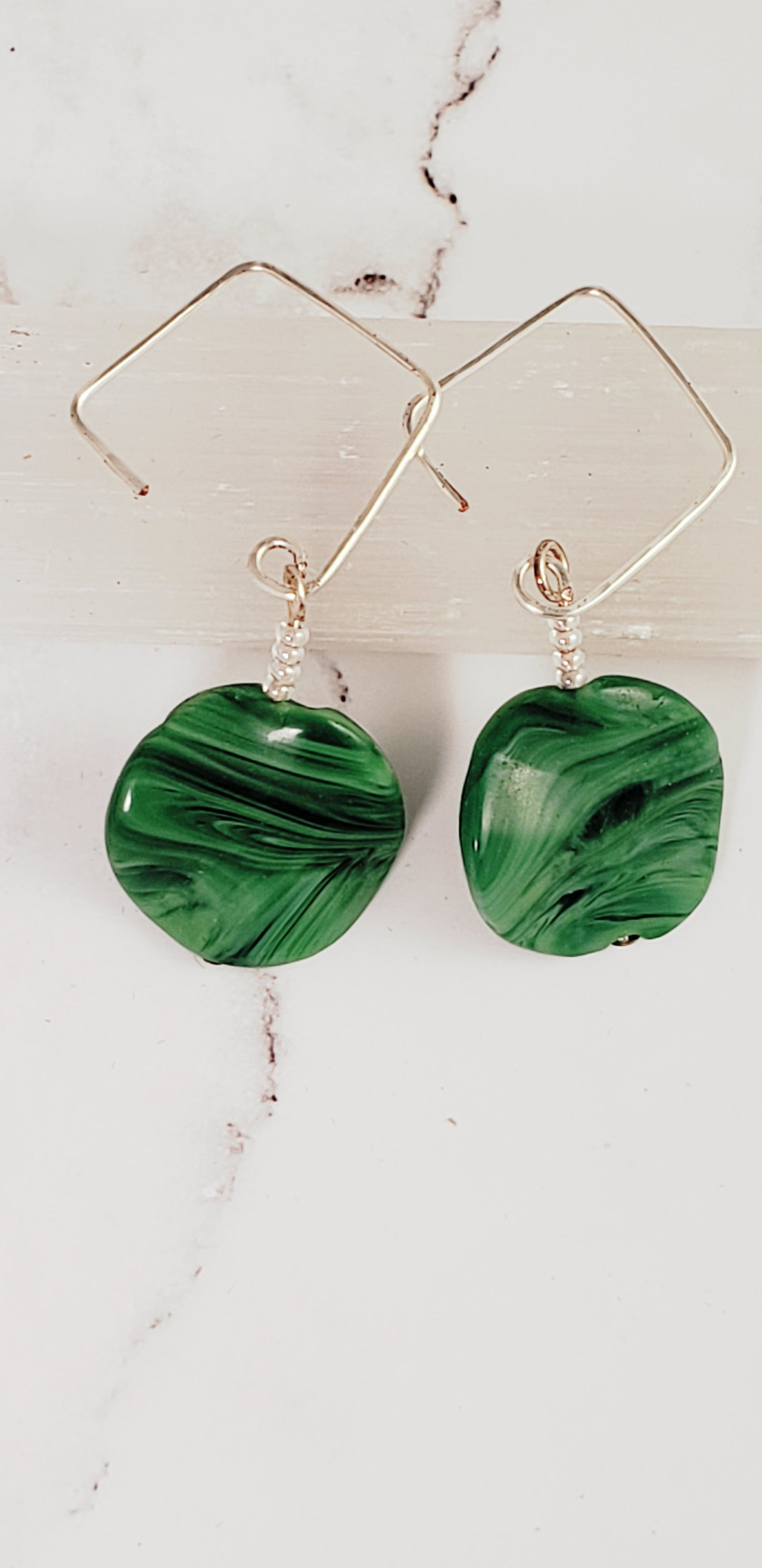 Malachite Squares Sterling Silver Earrings