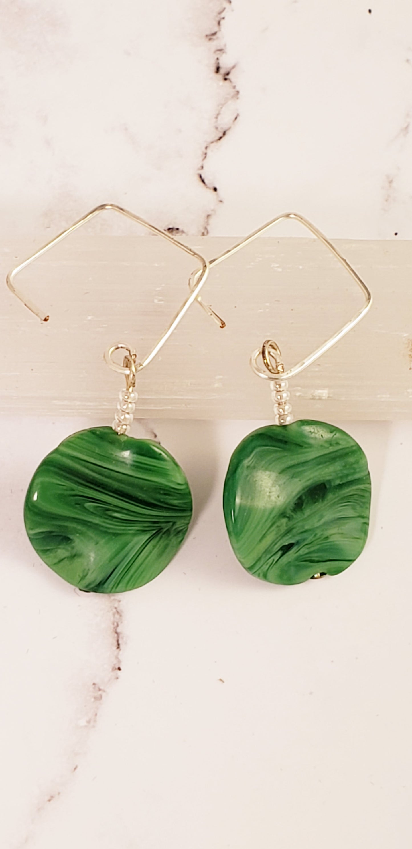 Malachite Squares Sterling Silver Earrings