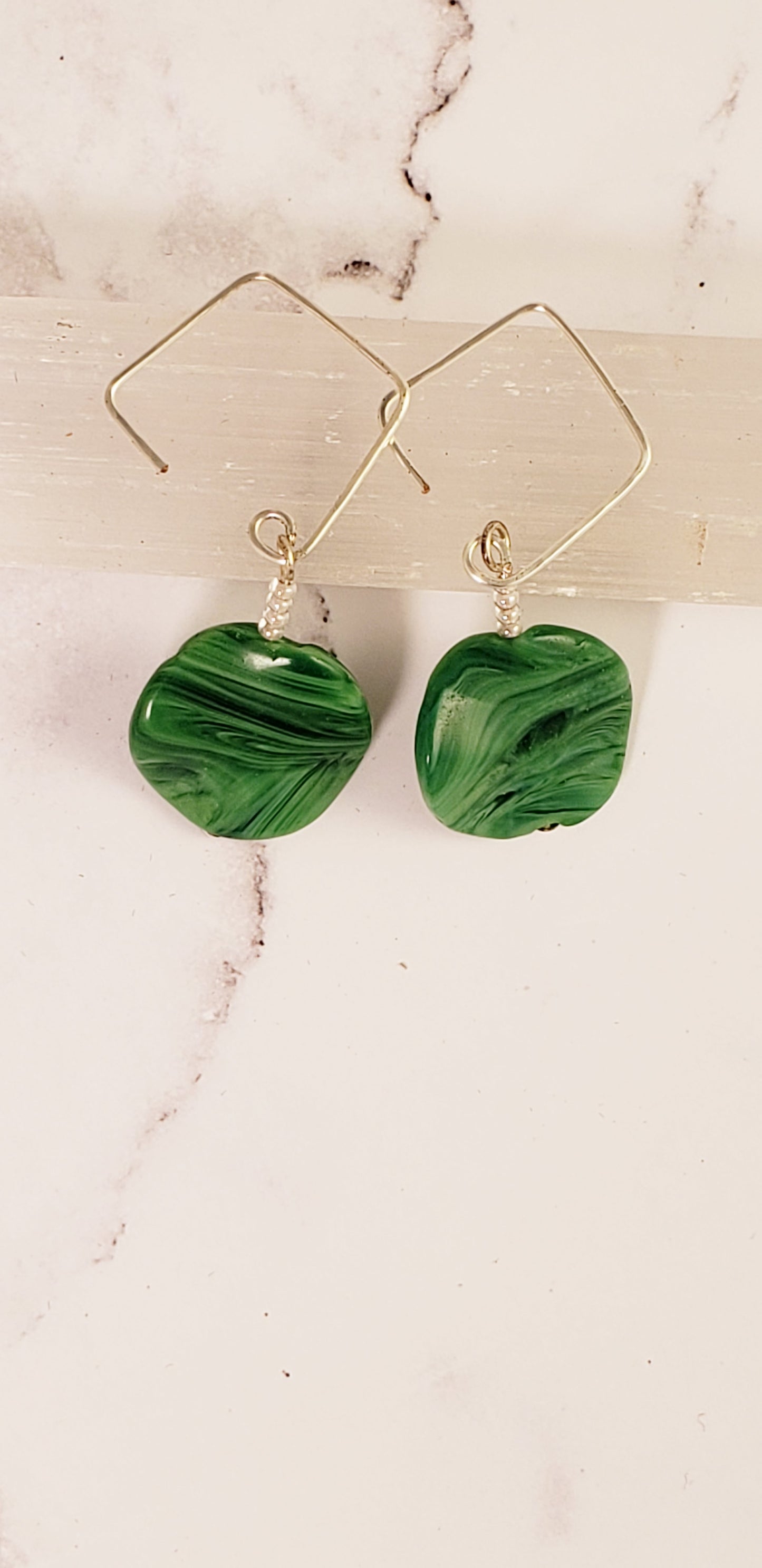 Malachite Squares Sterling Silver Earrings