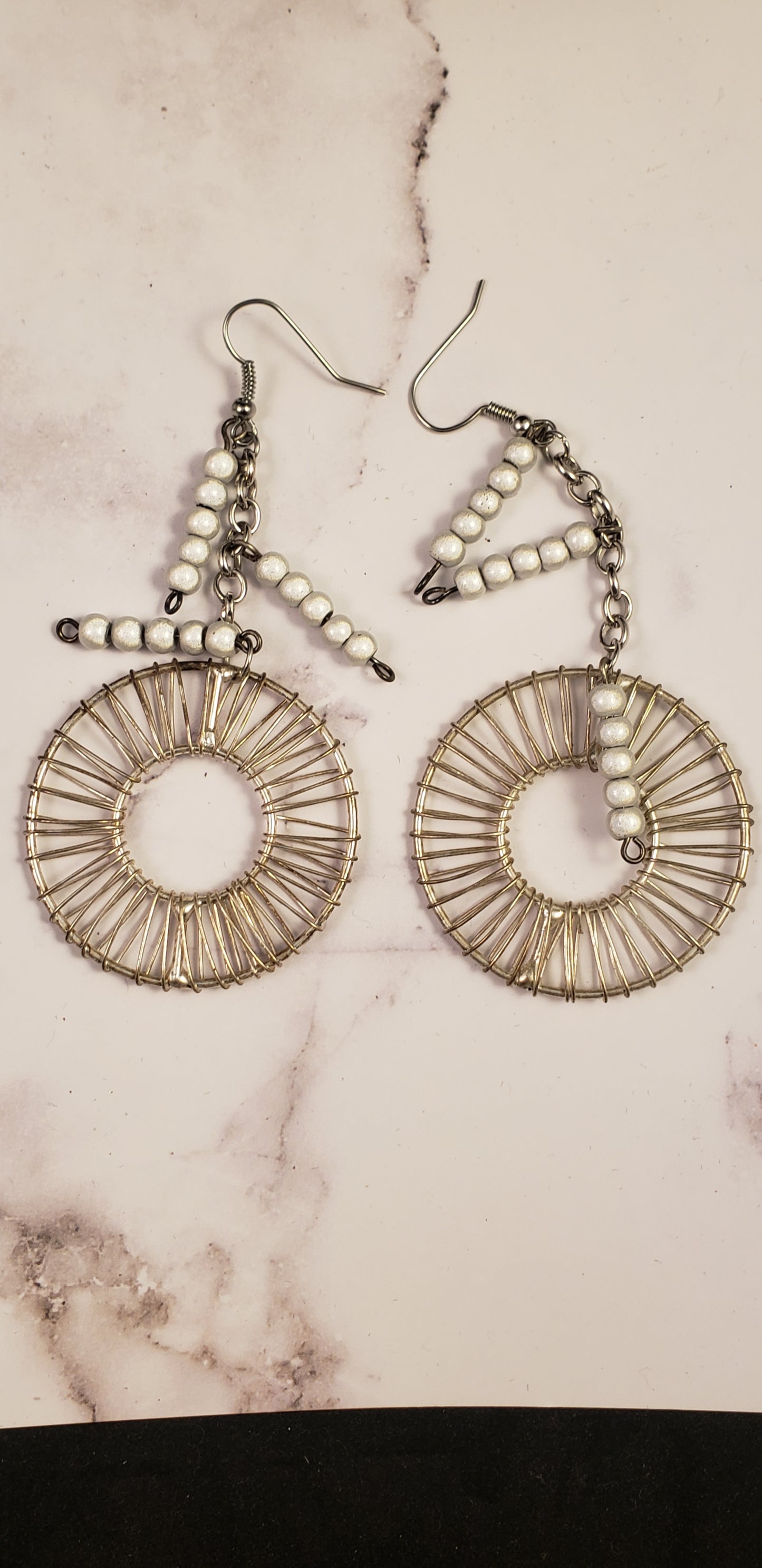 Pinwheel Earrings with shiny grey beads