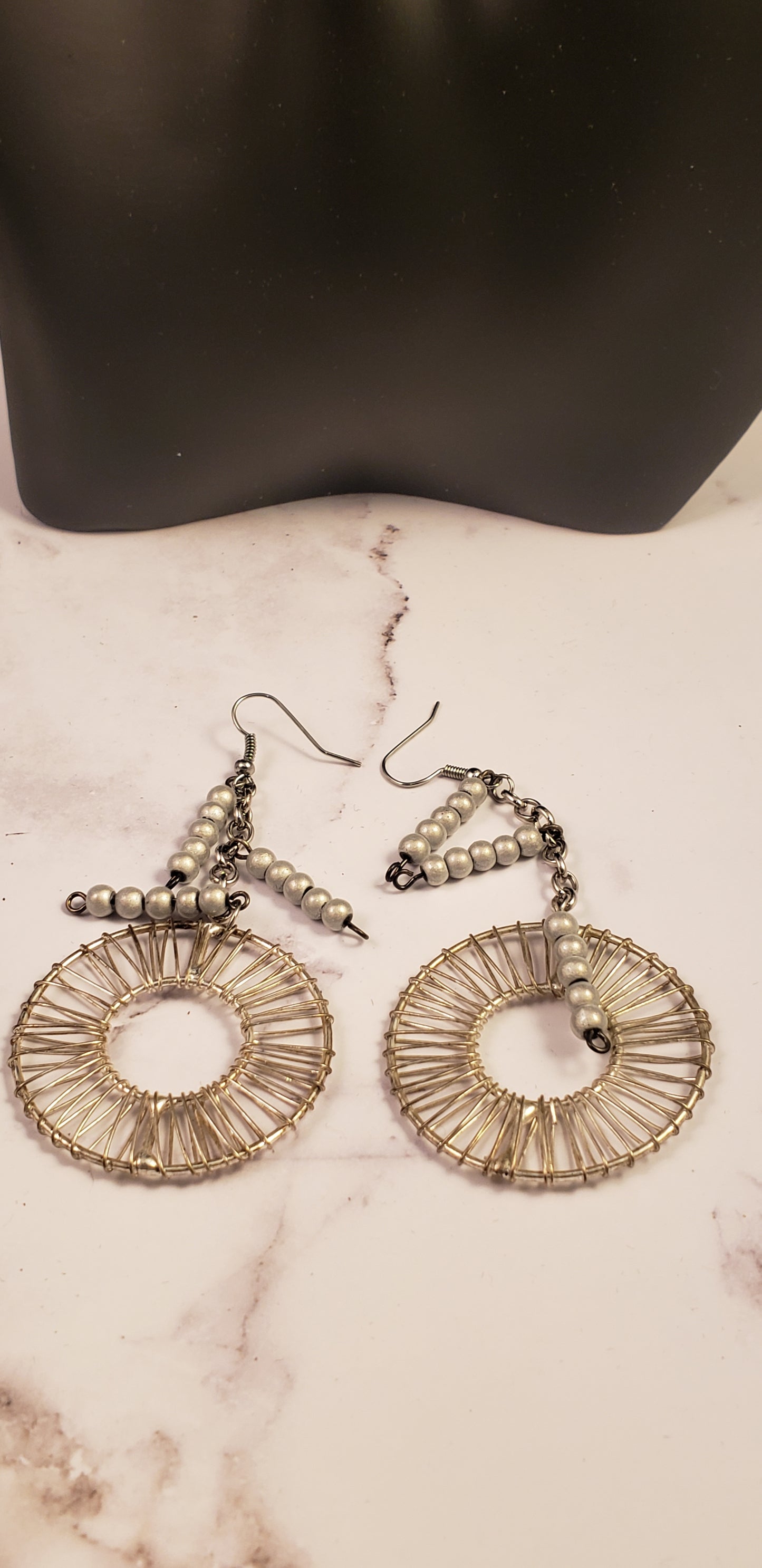 Pinwheel Earrings with shiny grey beads