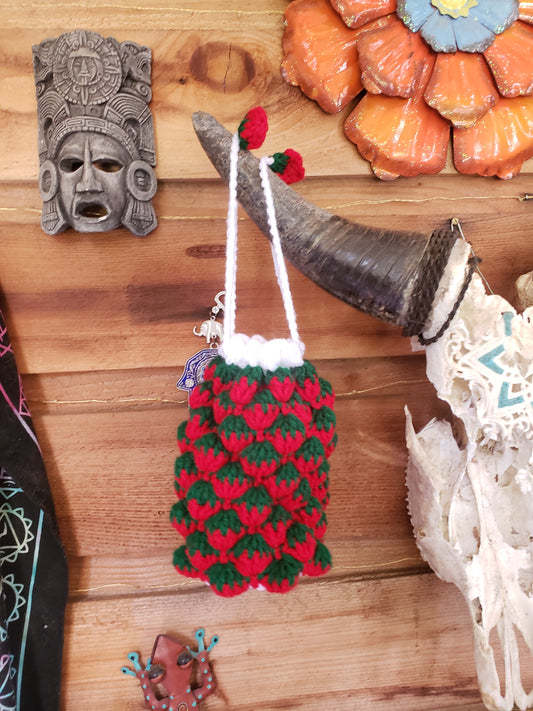 Crochet Strawberry Lined Purse Handmade Bag