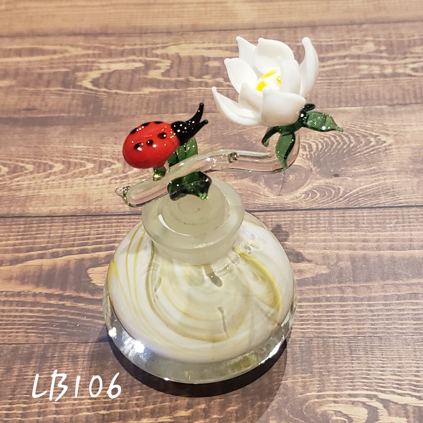 Handmade Vintage Style Glass Lady Bug Essential Oil Perfume Bottle #106