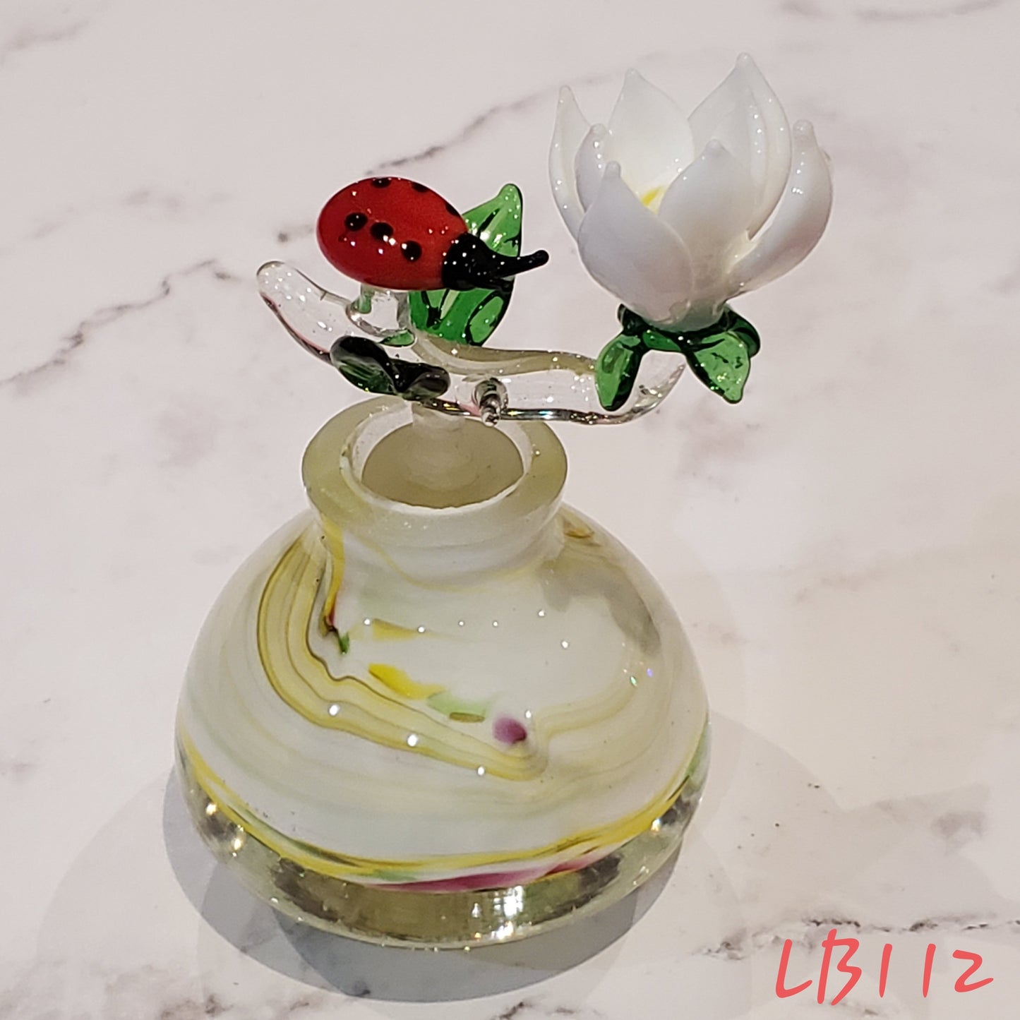 #112 Handmade Vintage Style Glass Lady Bug Essential Oil & Perfume Bottle