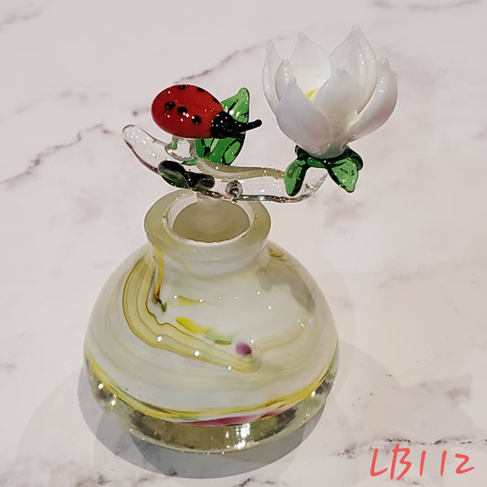 #112 Handmade Vintage Style Glass Lady Bug Essential Oil & Perfume Bottle