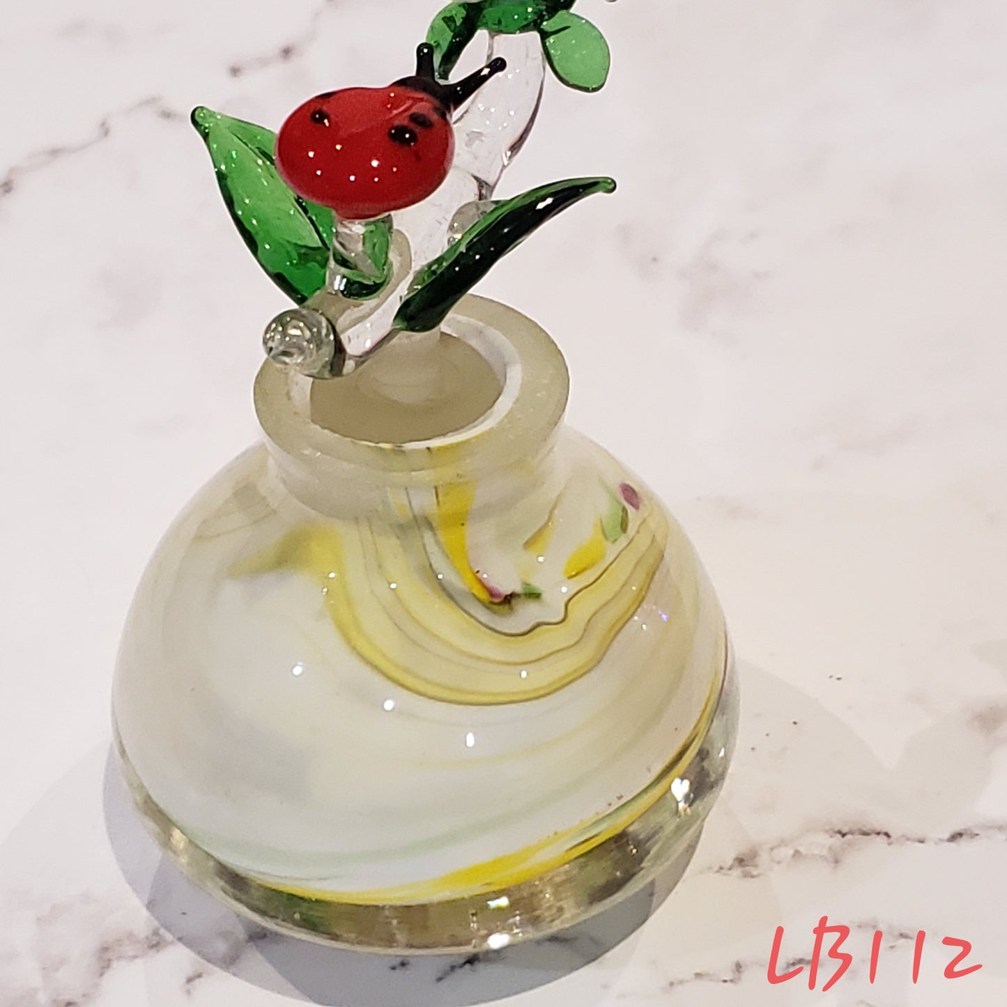 #112 Handmade Vintage Style Glass Lady Bug Essential Oil & Perfume Bottle