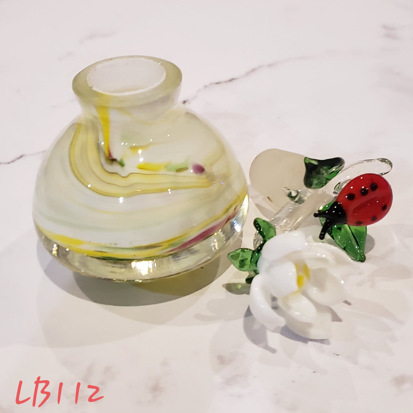 #112 Handmade Vintage Style Glass Lady Bug Essential Oil & Perfume Bottle