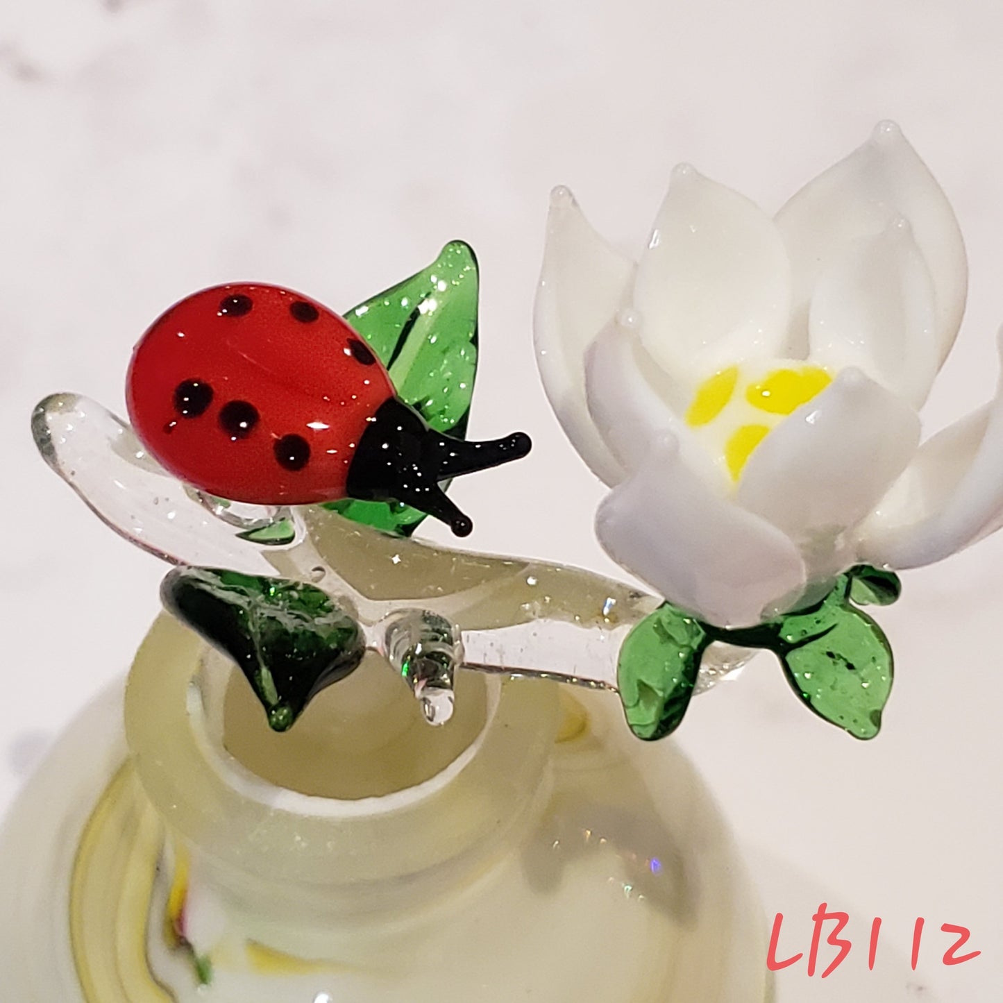 #112 Handmade Vintage Style Glass Lady Bug Essential Oil & Perfume Bottle