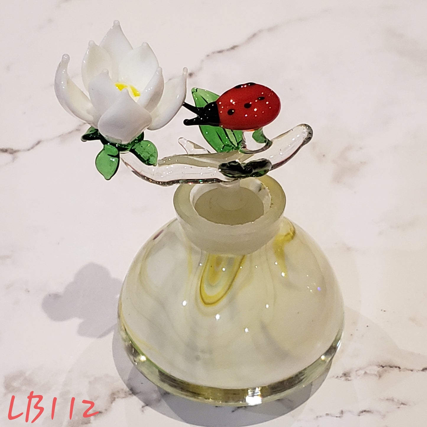 #112 Handmade Vintage Style Glass Lady Bug Essential Oil & Perfume Bottle