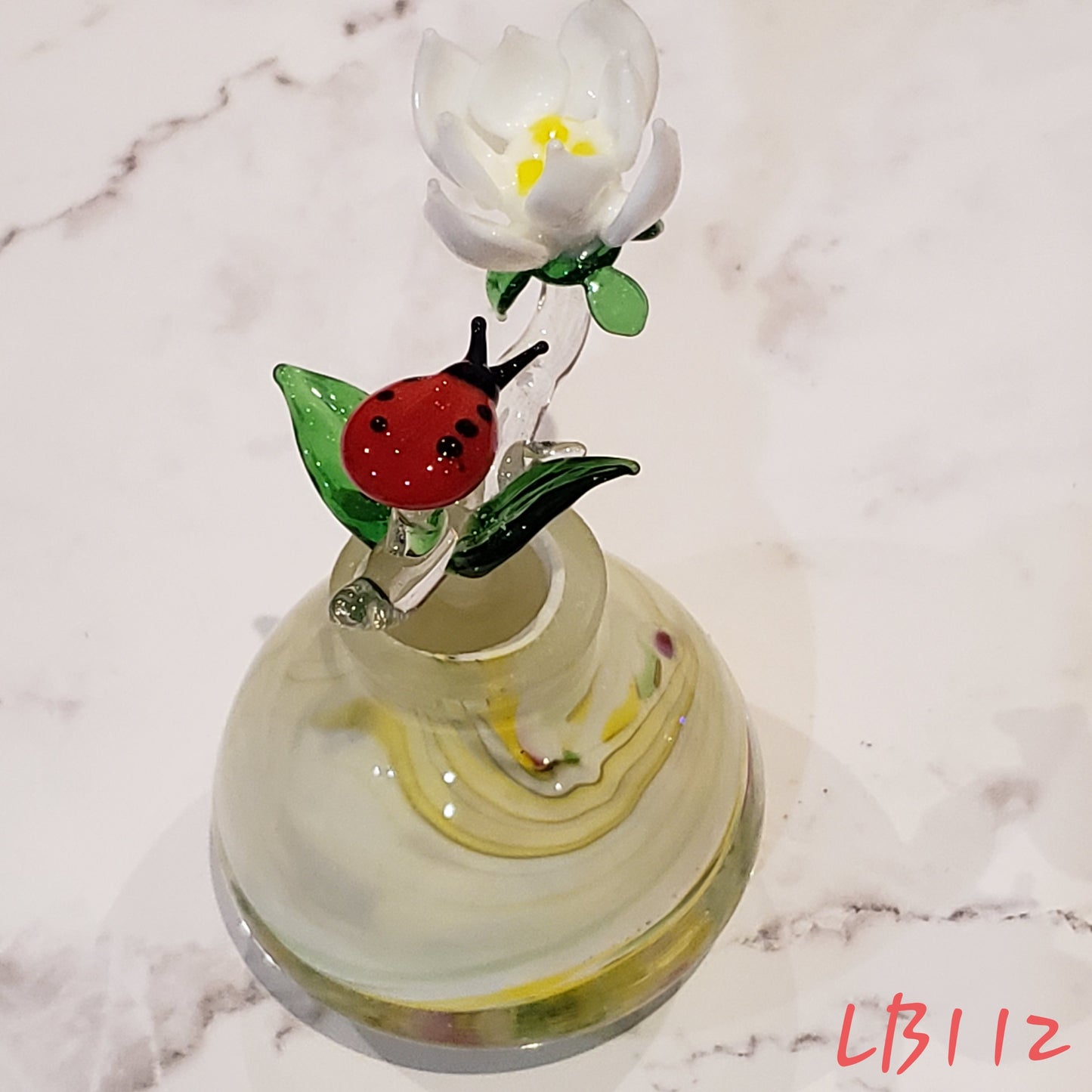 #112 Handmade Vintage Style Glass Lady Bug Essential Oil & Perfume Bottle