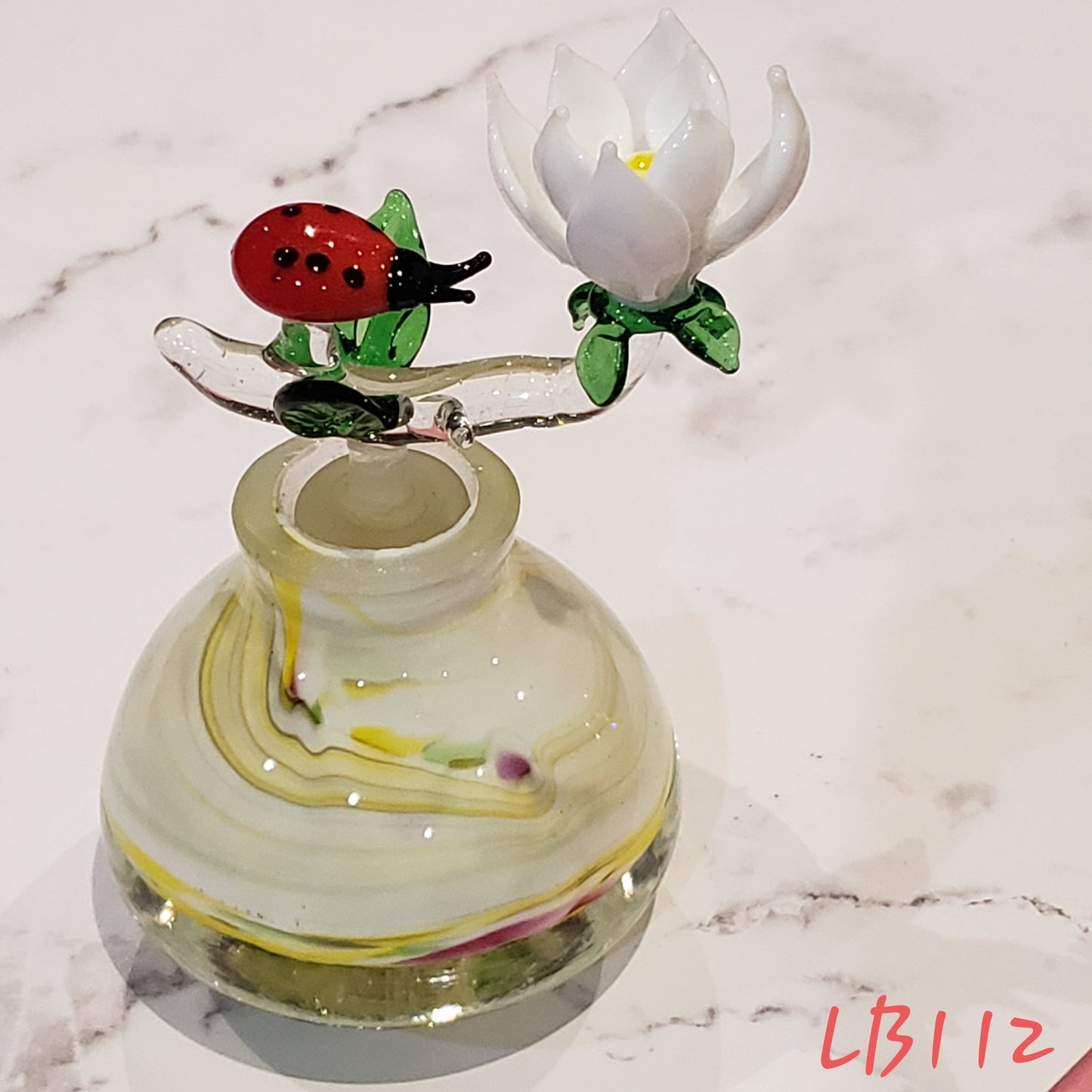 #112 Handmade Vintage Style Glass Lady Bug Essential Oil & Perfume Bottle