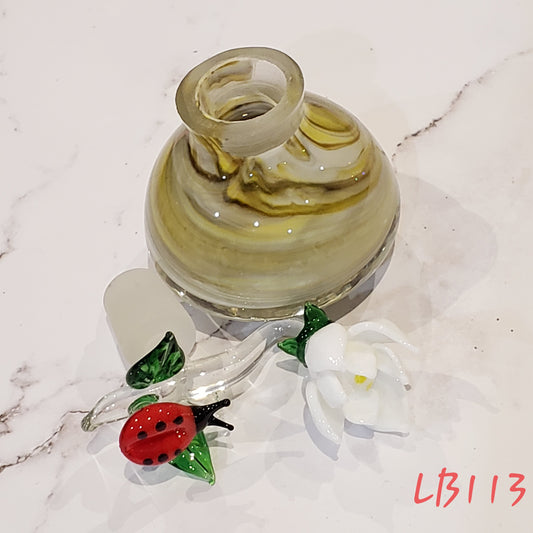 #113 Handmade Vintage Style Glass Lady Bug Essential Oil & Perfume Bottle Jar