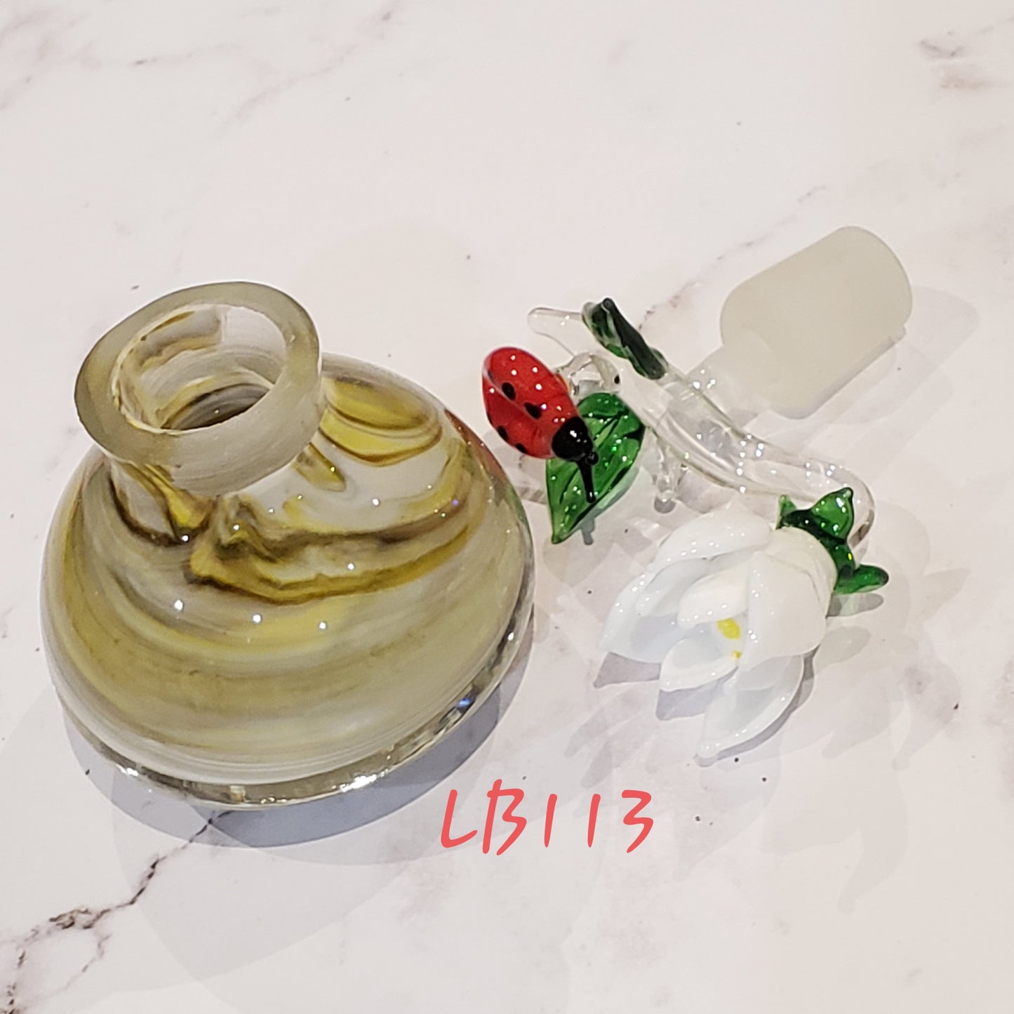 #113 Handmade Vintage Style Glass Lady Bug Essential Oil & Perfume Bottle Jar