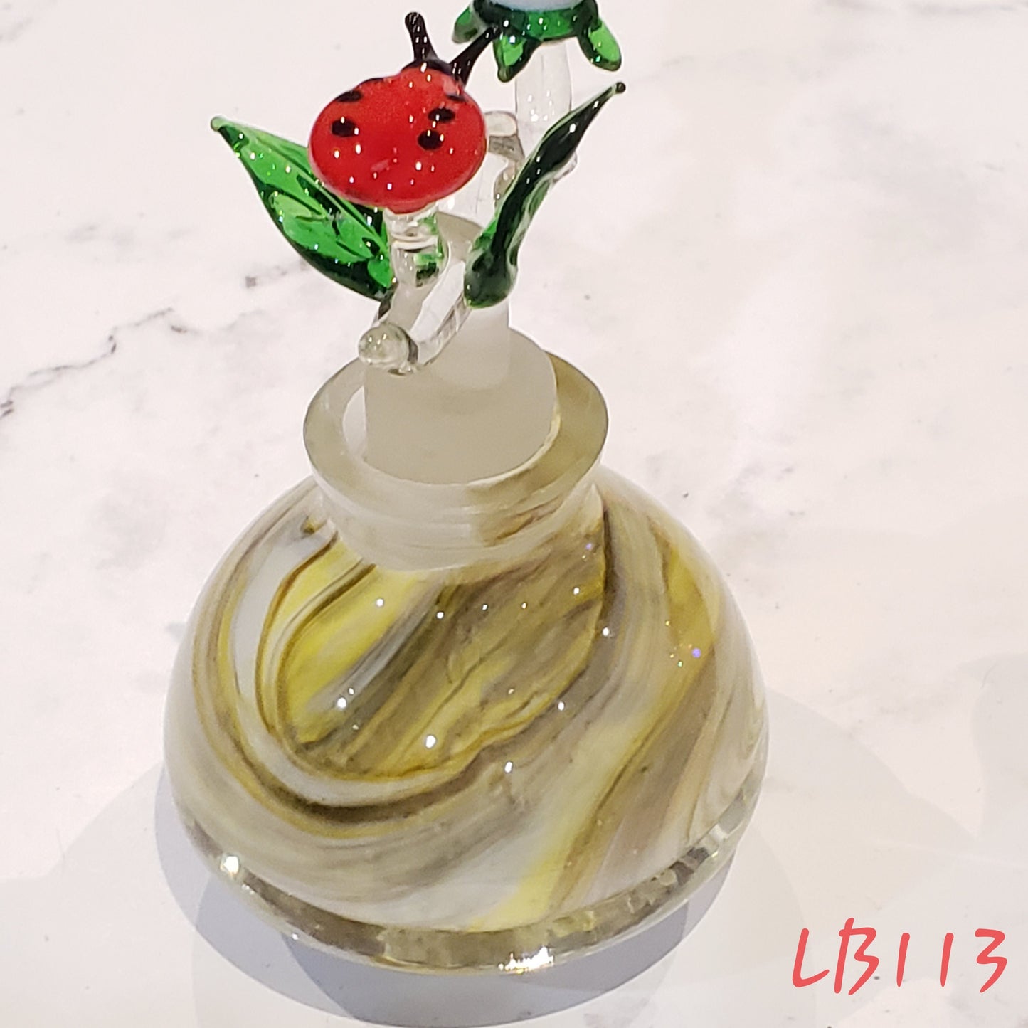 #113 Handmade Vintage Style Glass Lady Bug Essential Oil & Perfume Bottle Jar