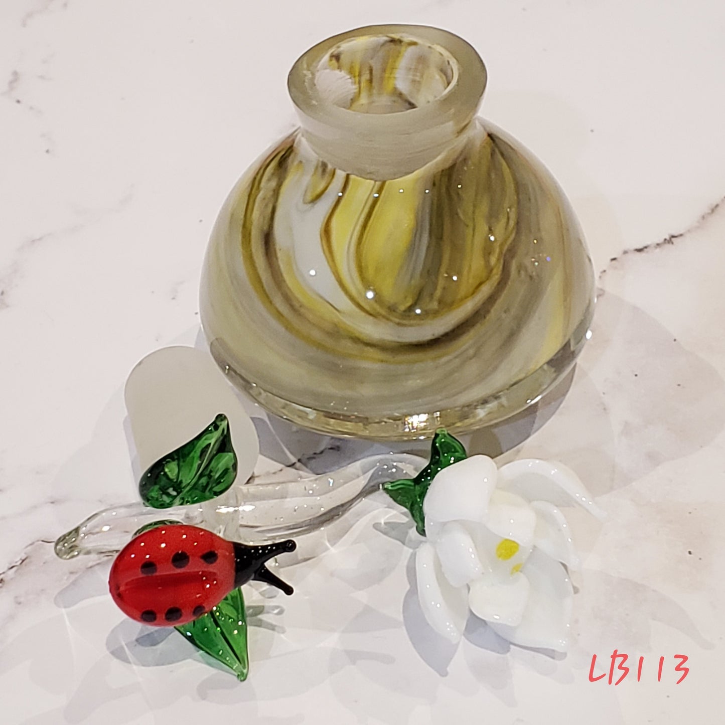 #113 Handmade Vintage Style Glass Lady Bug Essential Oil & Perfume Bottle Jar