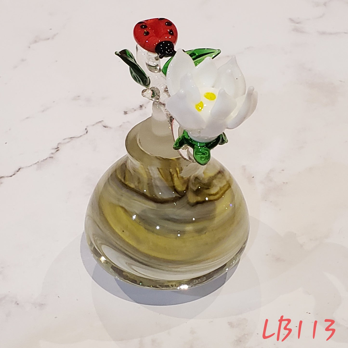 #113 Handmade Vintage Style Glass Lady Bug Essential Oil & Perfume Bottle Jar