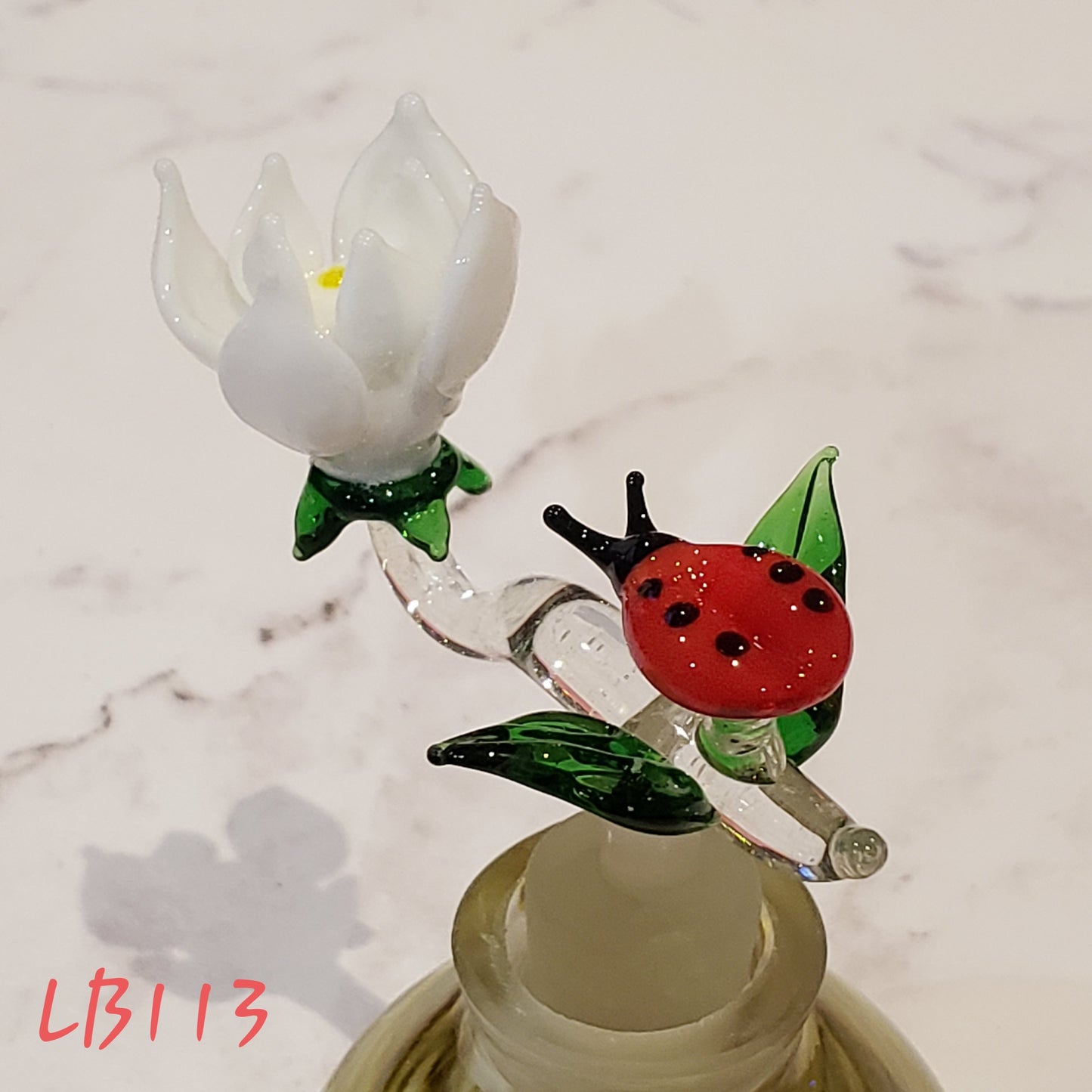 #113 Handmade Vintage Style Glass Lady Bug Essential Oil & Perfume Bottle Jar