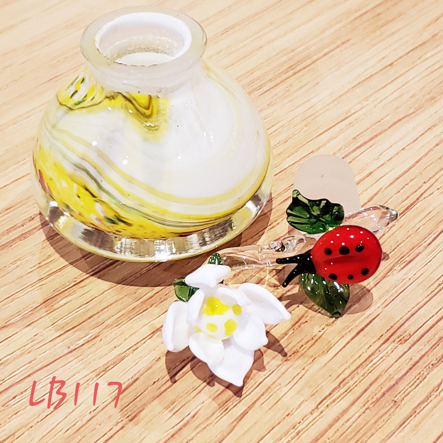 Bottle #117 Handmade Vintage Style Glass Lady Bug Essential Oil & perfume Jar