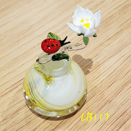 Bottle #117 Handmade Vintage Style Glass Lady Bug Essential Oil & perfume Jar