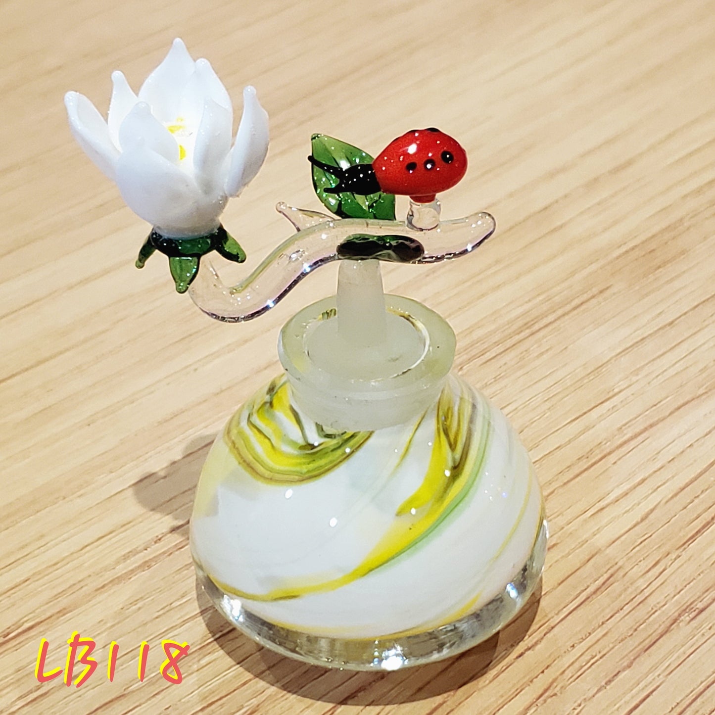 Bottle #118 Handmade Vintage Style Glass Lady Bug Essential Oil & perfume Jar