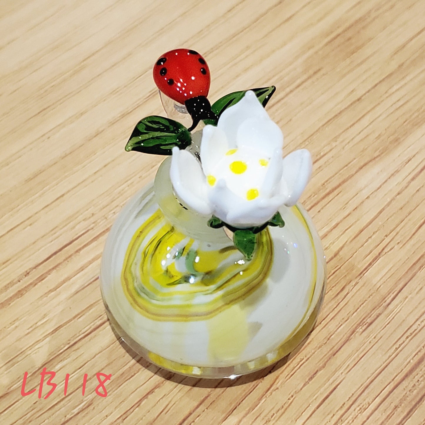 Bottle #118 Handmade Vintage Style Glass Lady Bug Essential Oil & perfume Jar