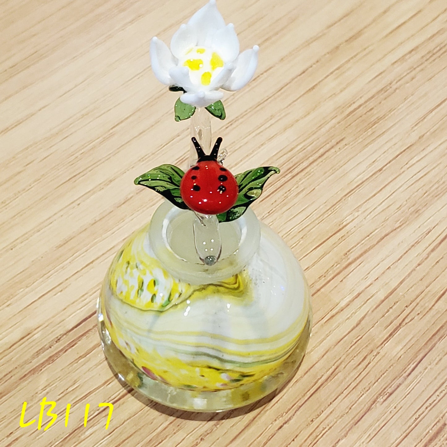 Bottle #117 Handmade Vintage Style Glass Lady Bug Essential Oil & perfume Jar