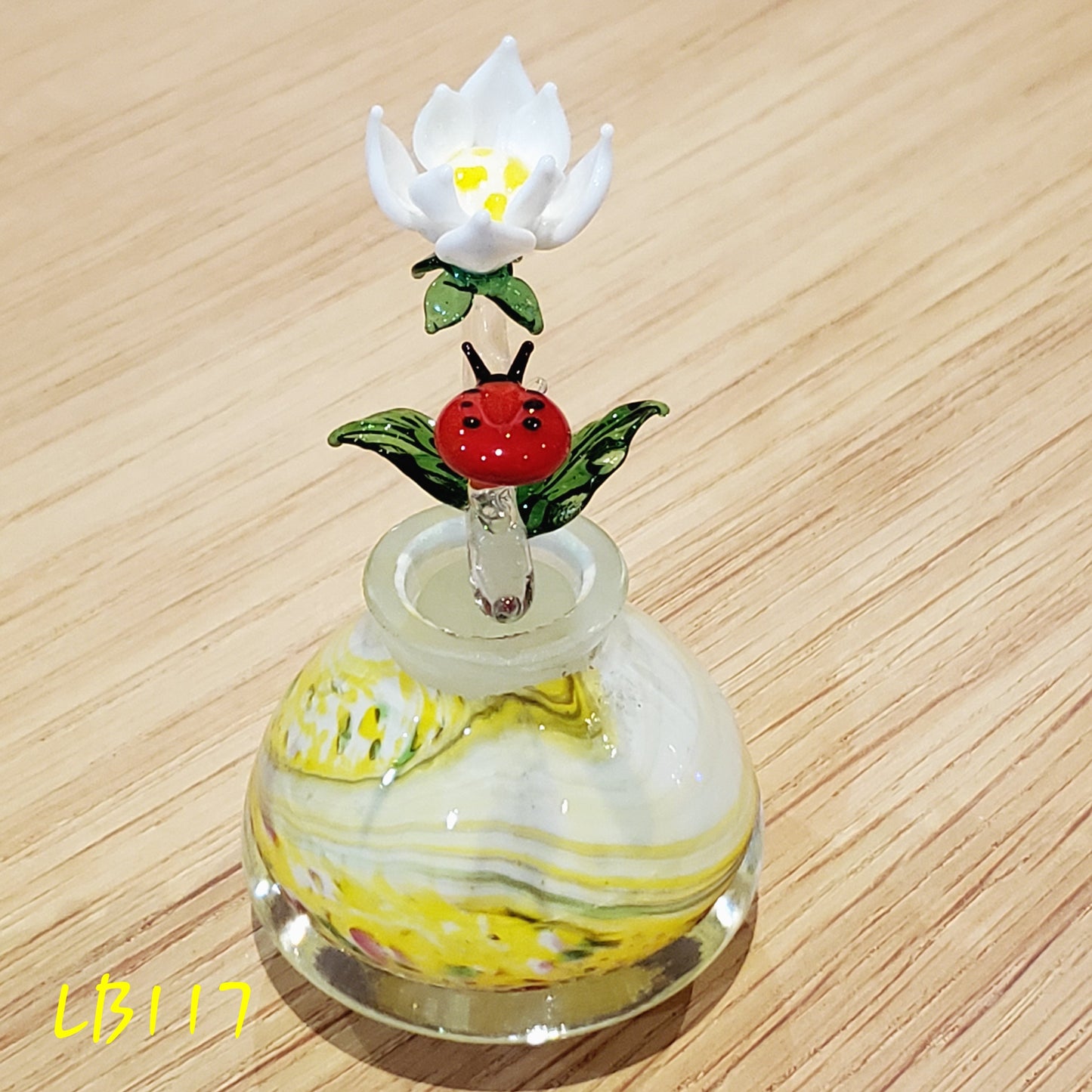 Bottle #117 Handmade Vintage Style Glass Lady Bug Essential Oil & perfume Jar