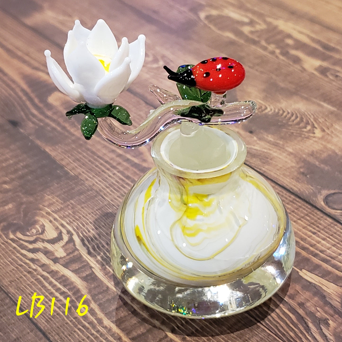 Bottle #116 Handmade Vintage Style Glass Lady Bug Essential Oil & perfume Jar