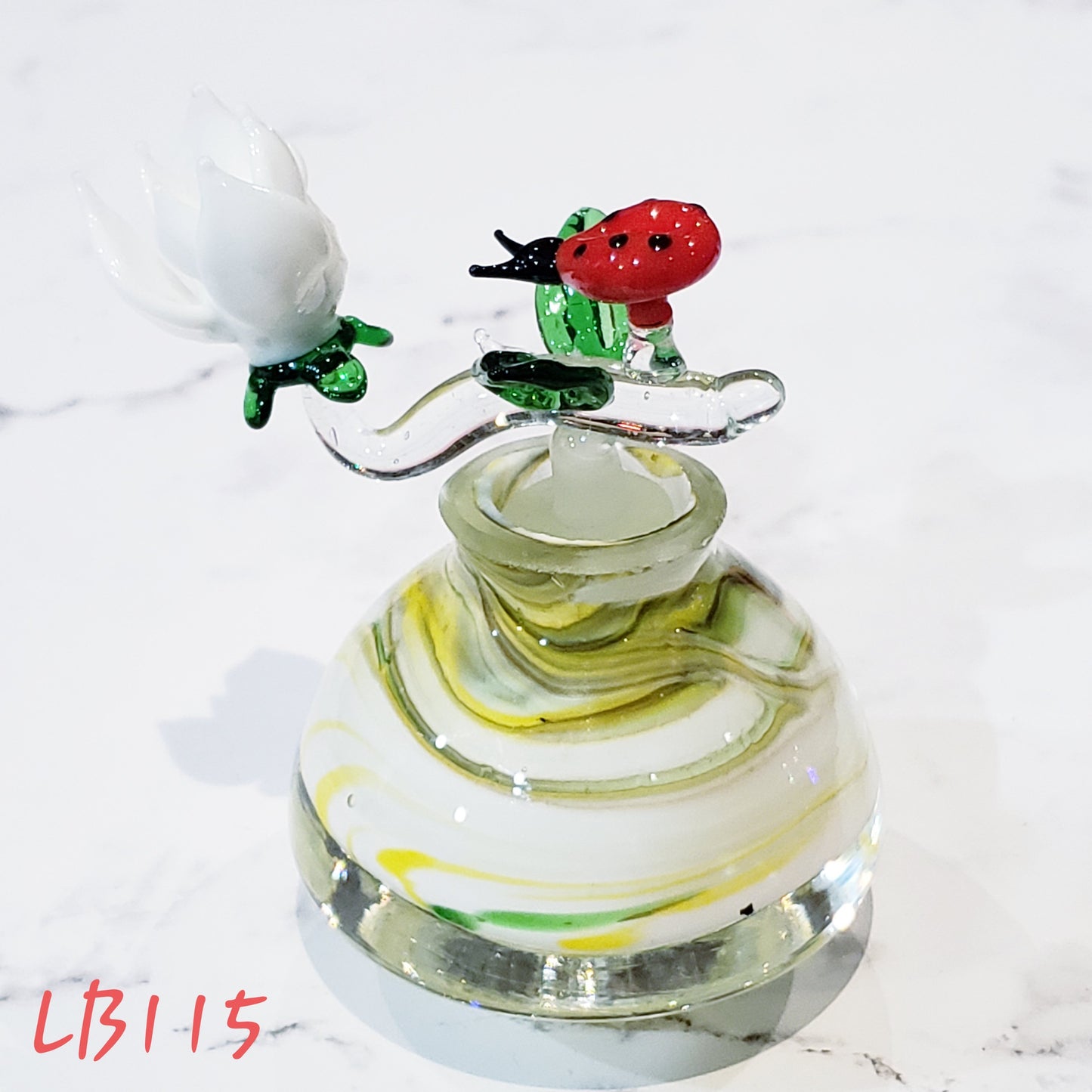 Handmade Vintage Style Glass Lady Bug Essential Oil & Perfume Bottle #115 Jar