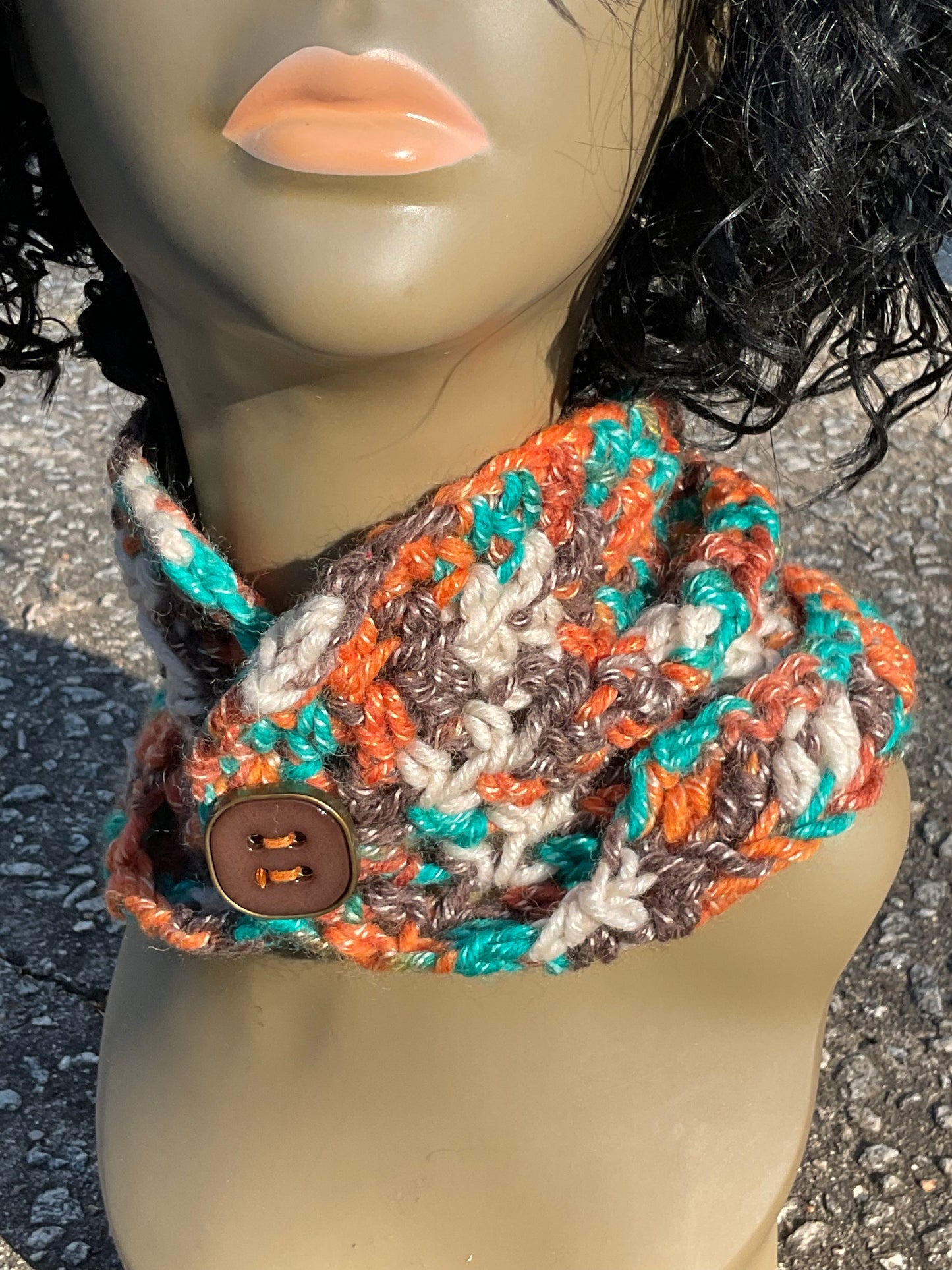 Handmade Crochet Neck warmer Red heart Yarn w/ Button One of A Kind