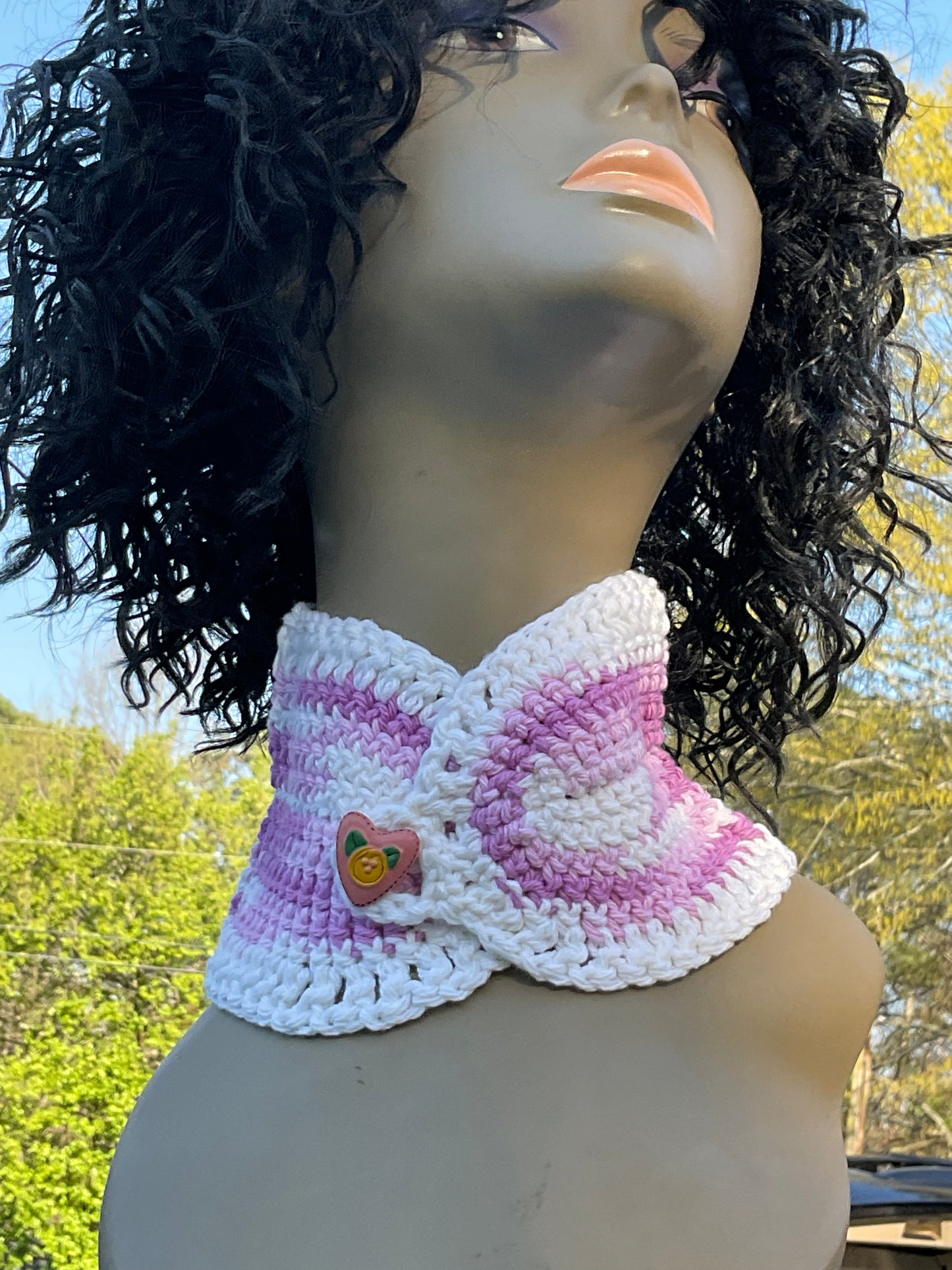 Crochet Super Soft Neck Warmer Multi Pink, White, Purple, Flower button