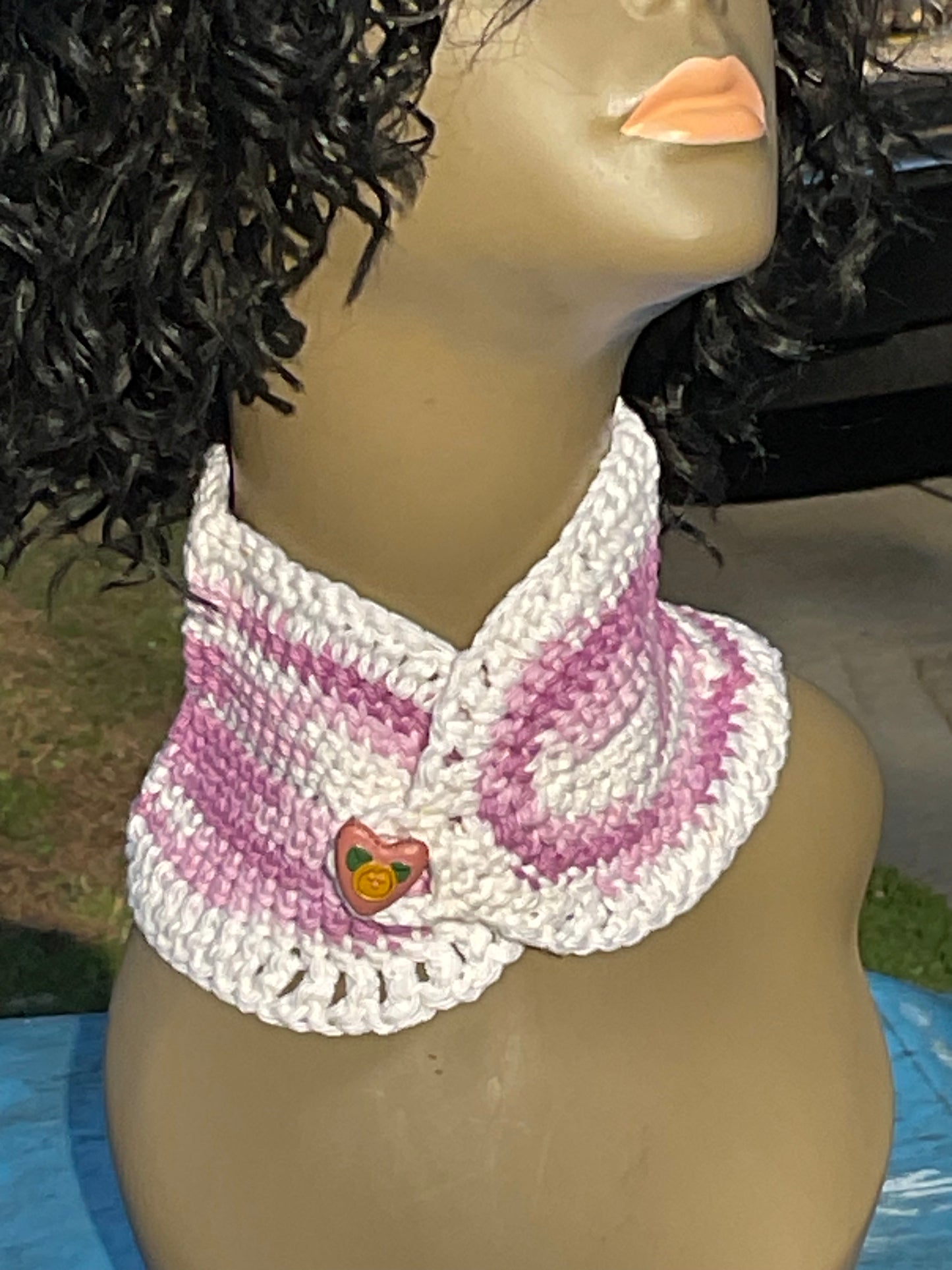 Crochet Super Soft Neck Warmer Multi Pink, White, Purple, Flower button